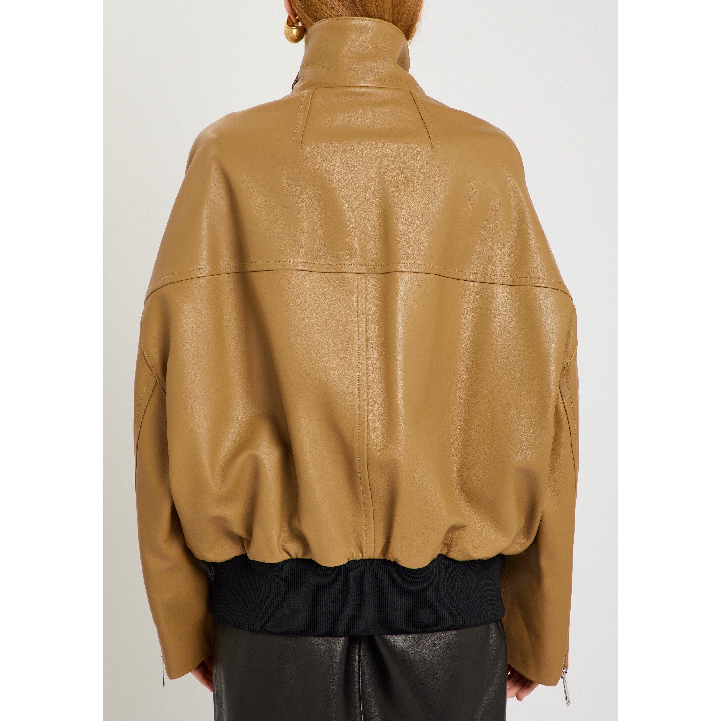 CARAMEL - Khaite - Women's Hamett Oversized-Fit Leather Jacket - 3