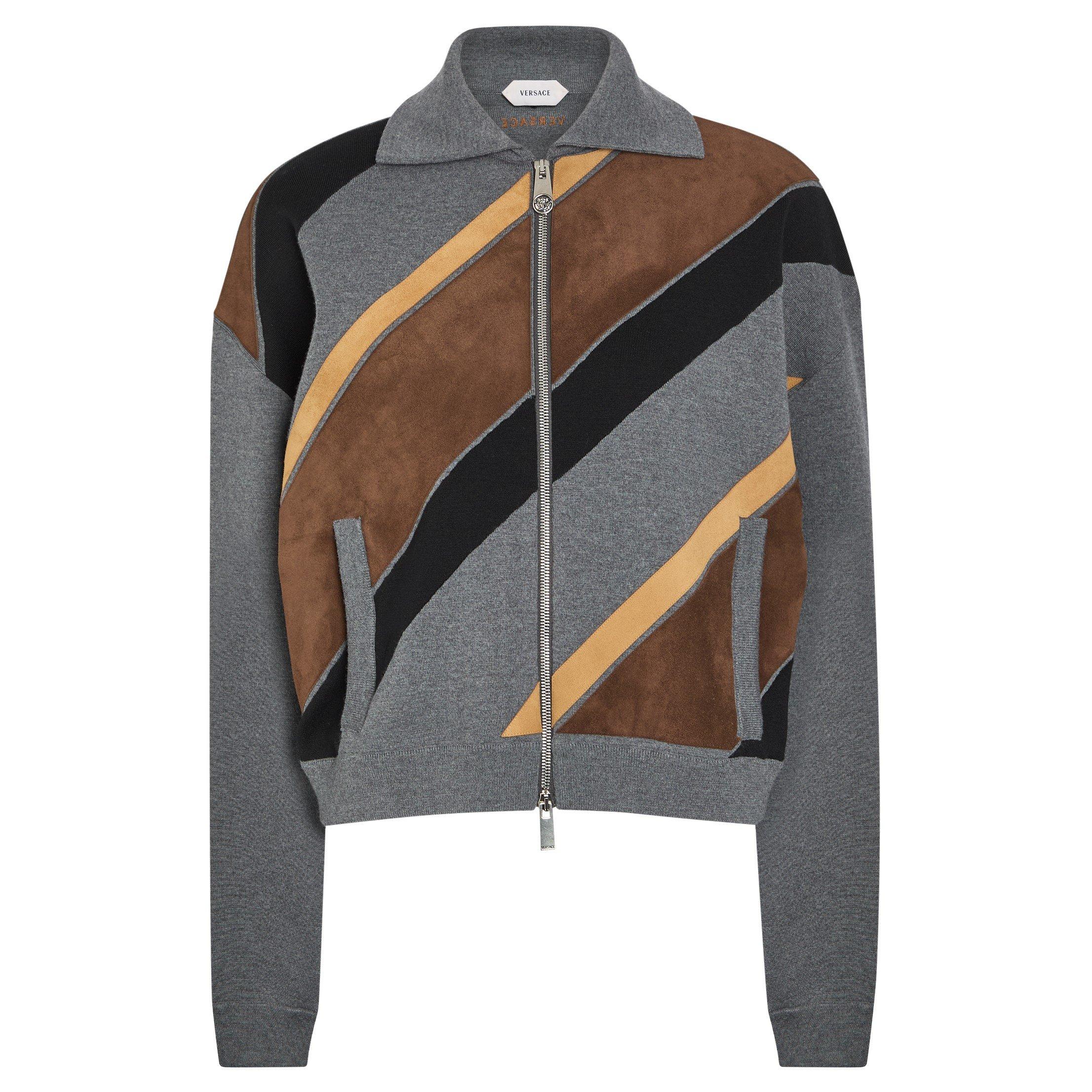 GREY - Versace - KNIT OUTERWEAR LEATHER PATCHWO - 1