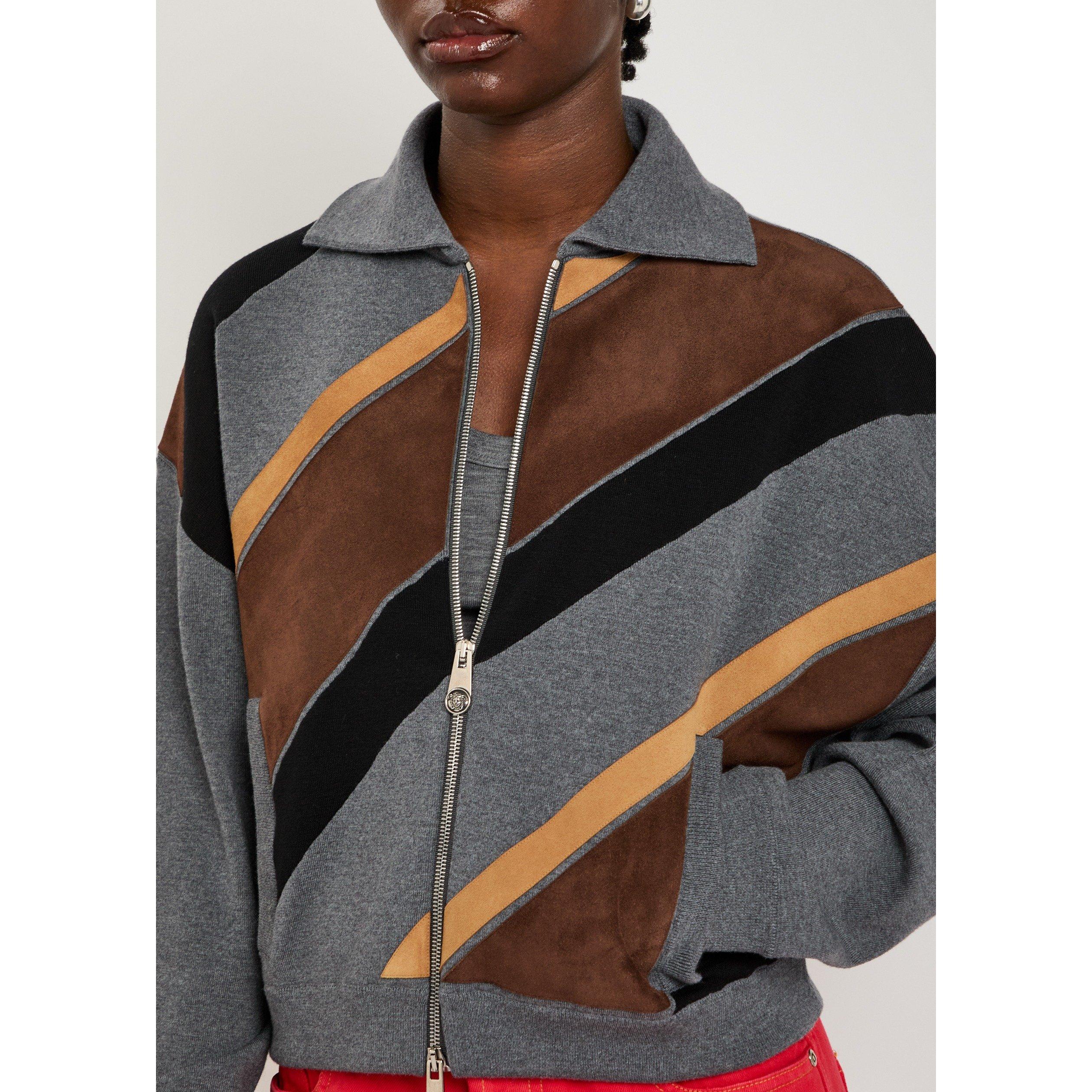 GREY - Versace - KNIT OUTERWEAR LEATHER PATCHWO - 4