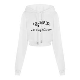 Off White Embr Script Type Crop Hoodie