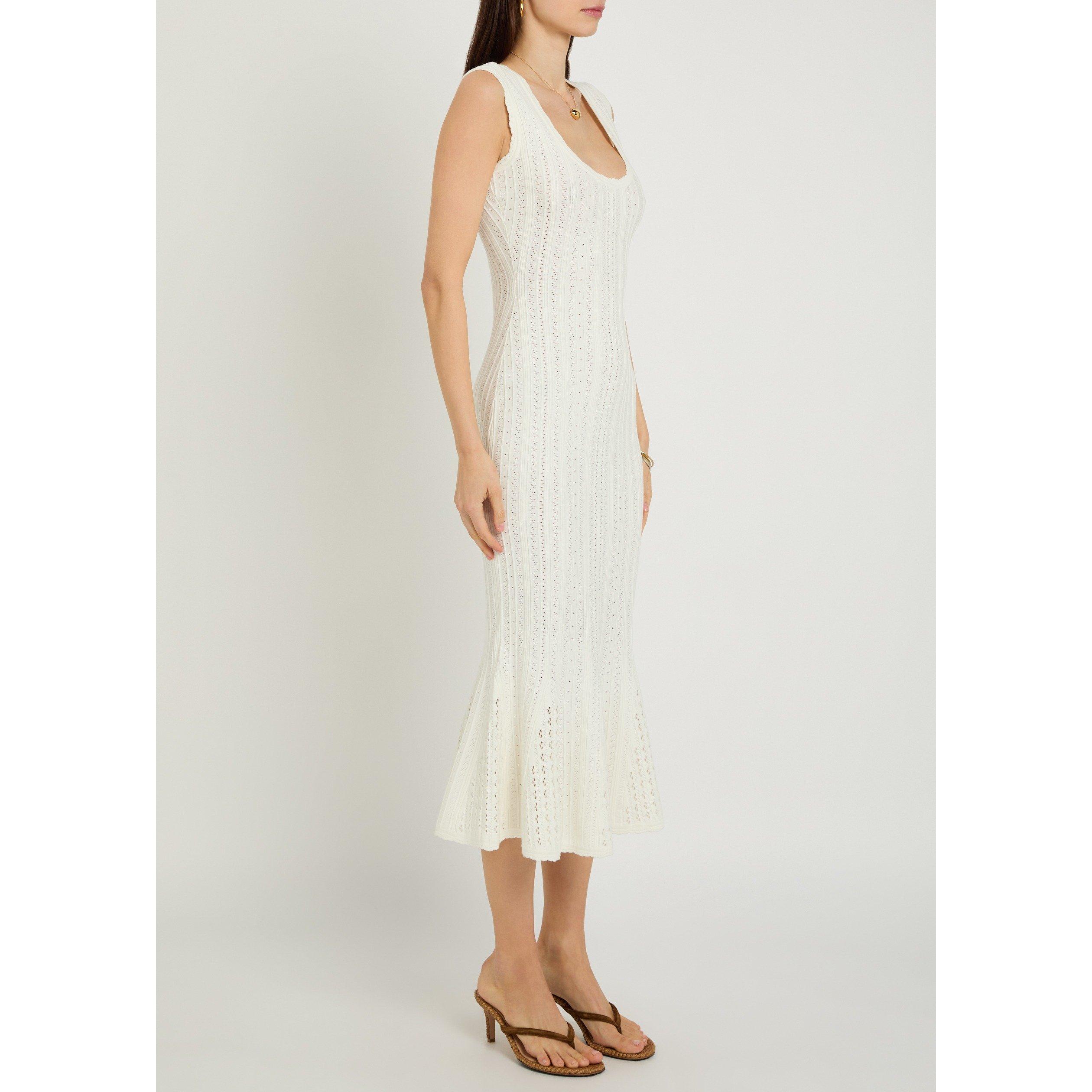 WHITE - LoveshackFancy - Women's Tayleen Square Neck Midi Knitted Dress - 2