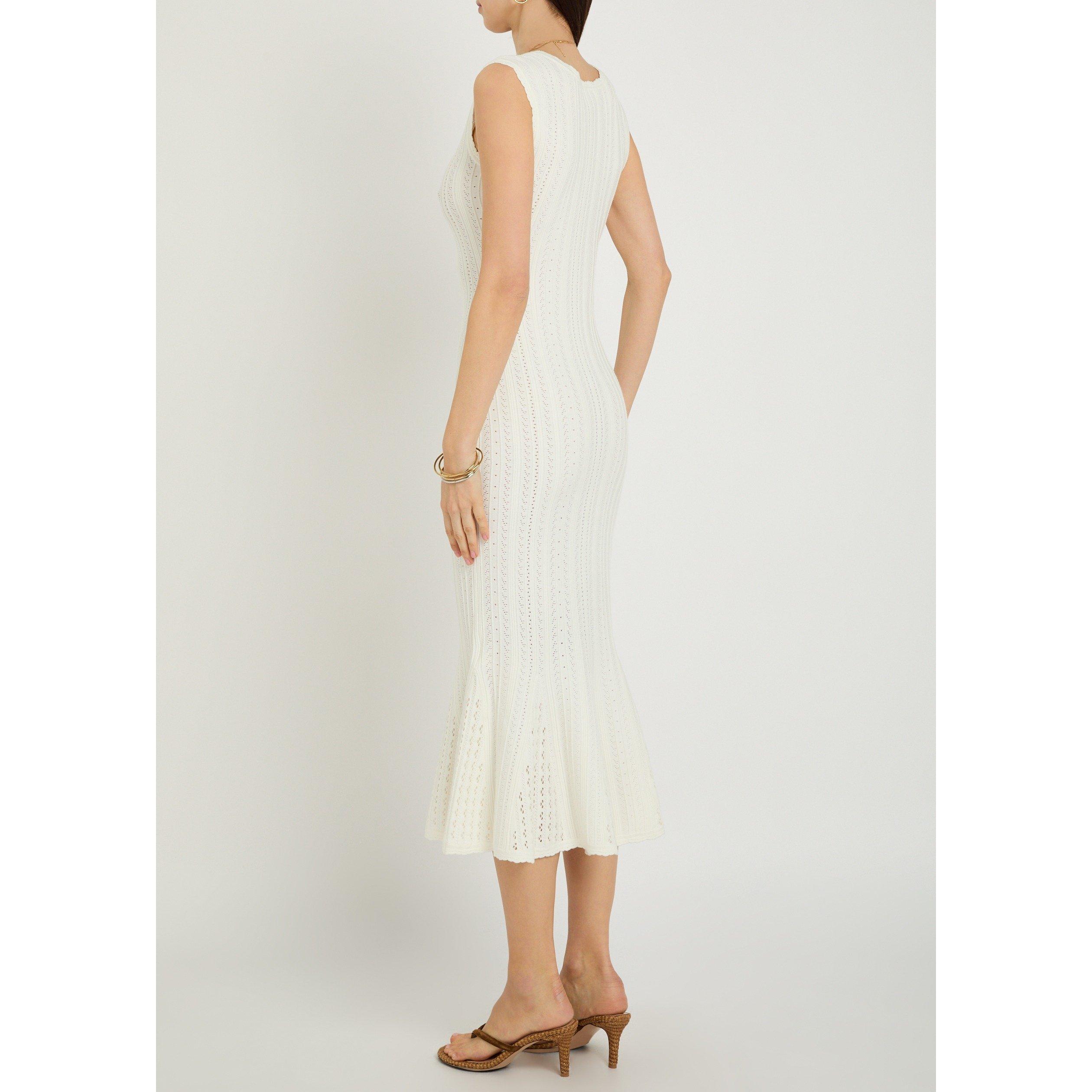 WHITE - LoveshackFancy - Women's Tayleen Square Neck Midi Knitted Dress - 3