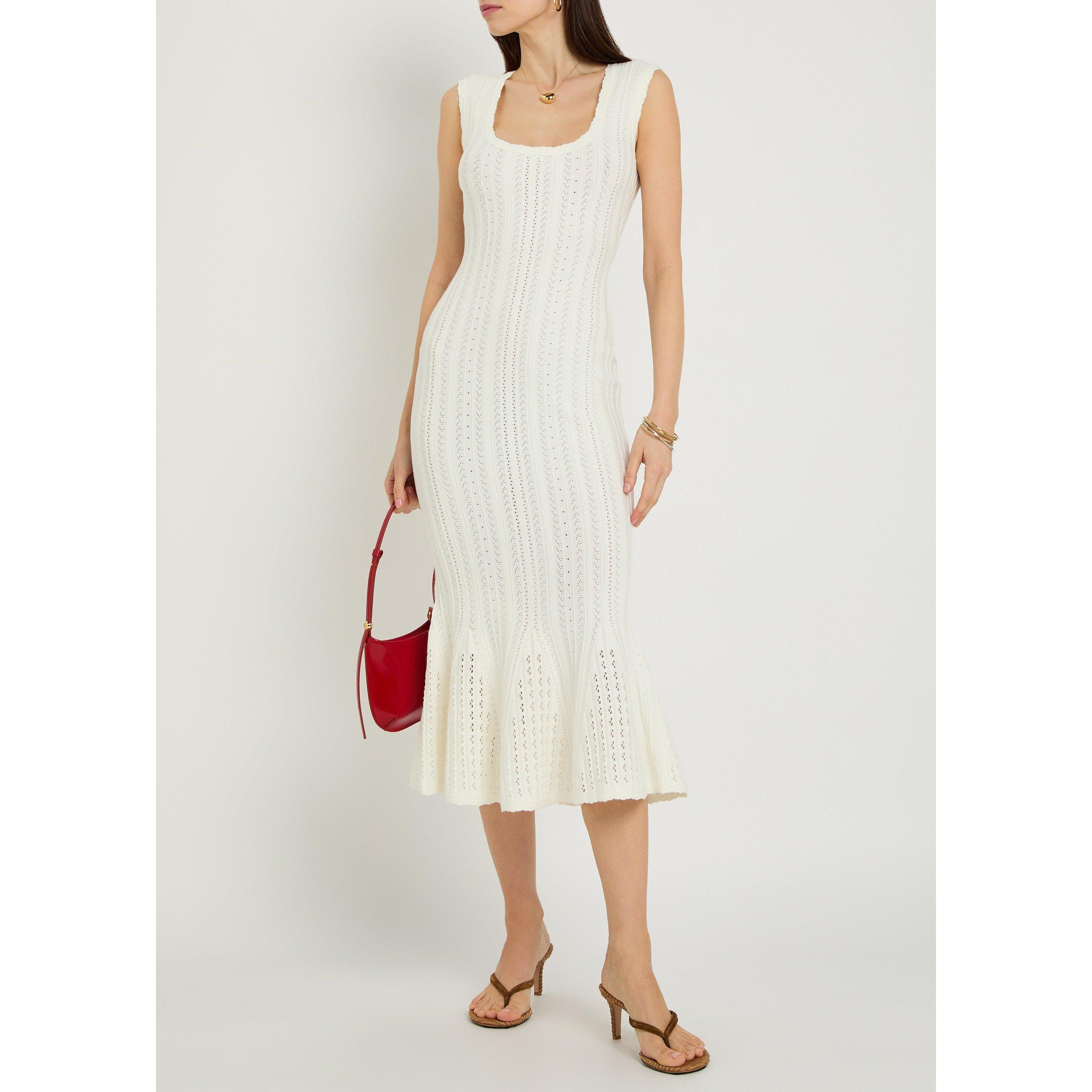 WHITE - LoveshackFancy - Women's Tayleen Square Neck Midi Knitted Dress - 5