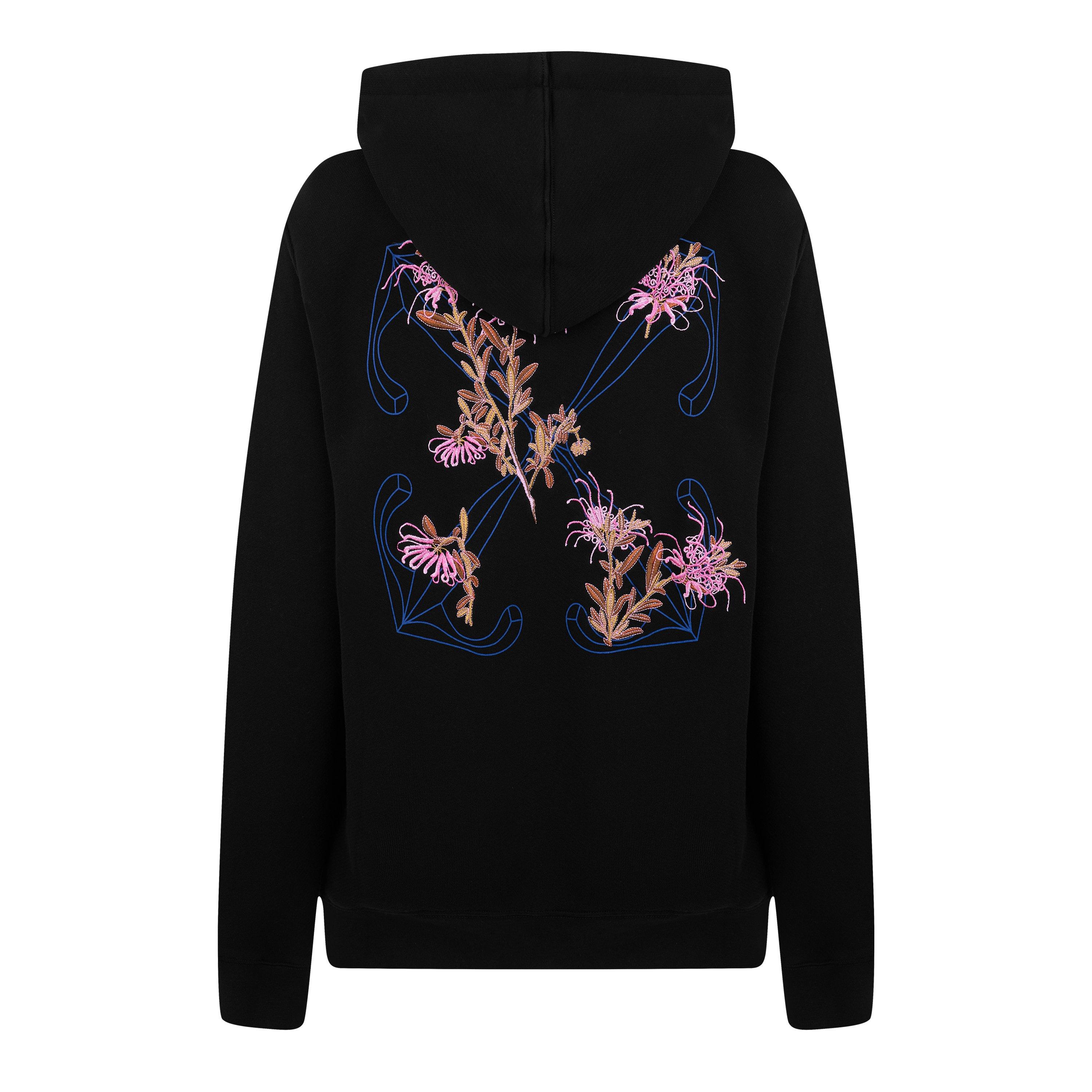Black - Off White - Women's Embroidered Arw Hoodie, Arrow Design - 6