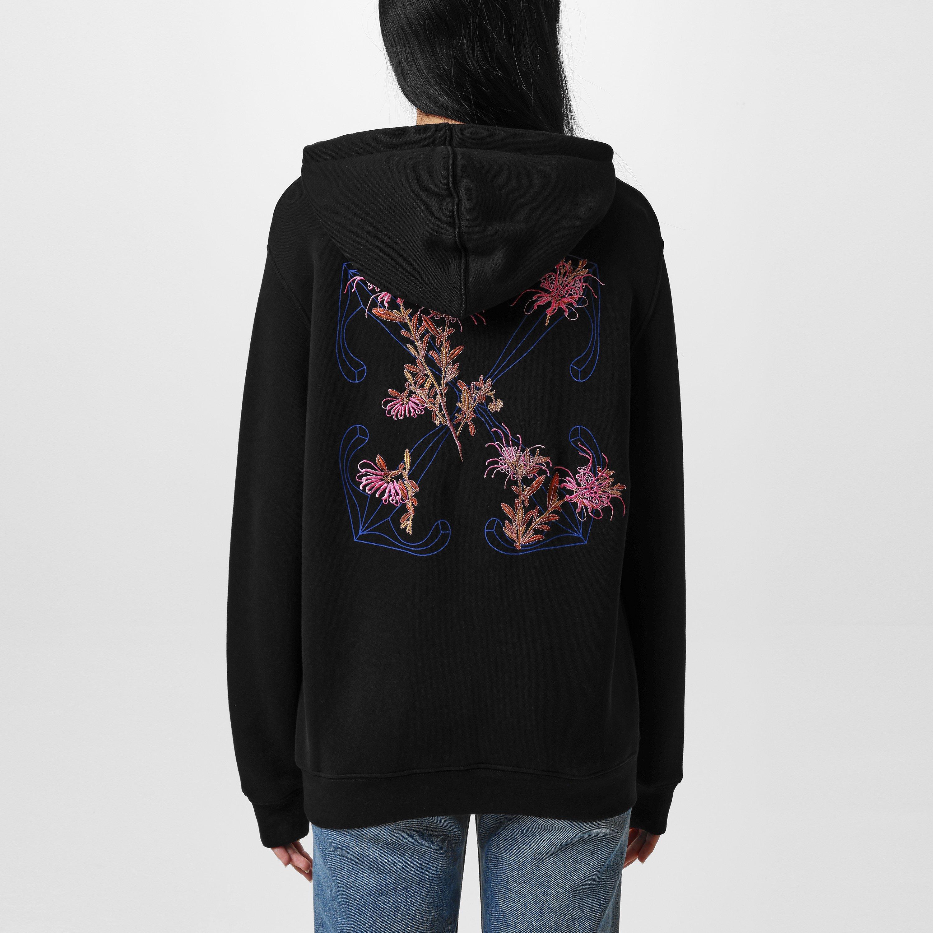 Black - Off White - Women's Embroidered Arw Hoodie, Arrow Design - 3