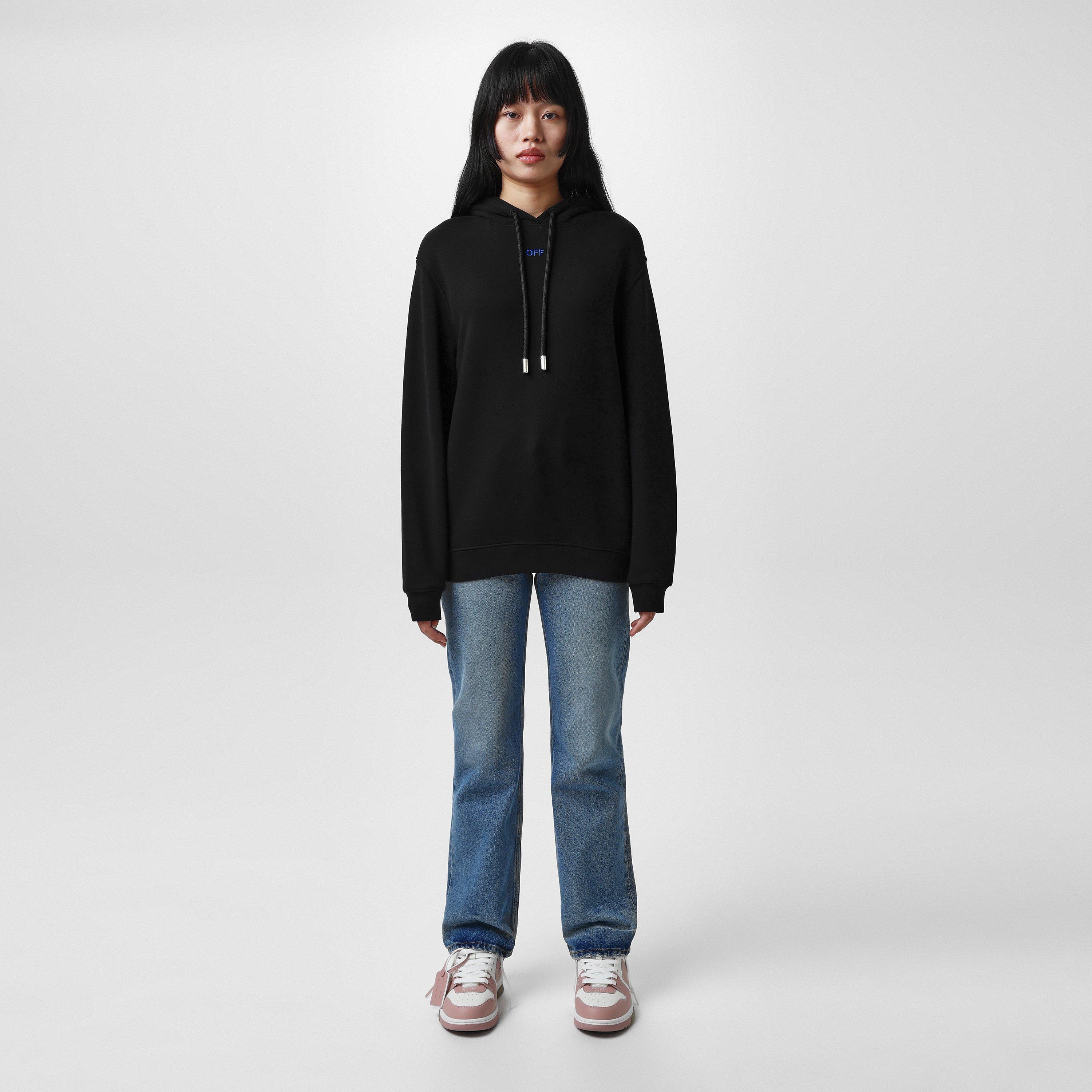 Black - Off White - Women's Embroidered Arw Hoodie, Arrow Design - 4