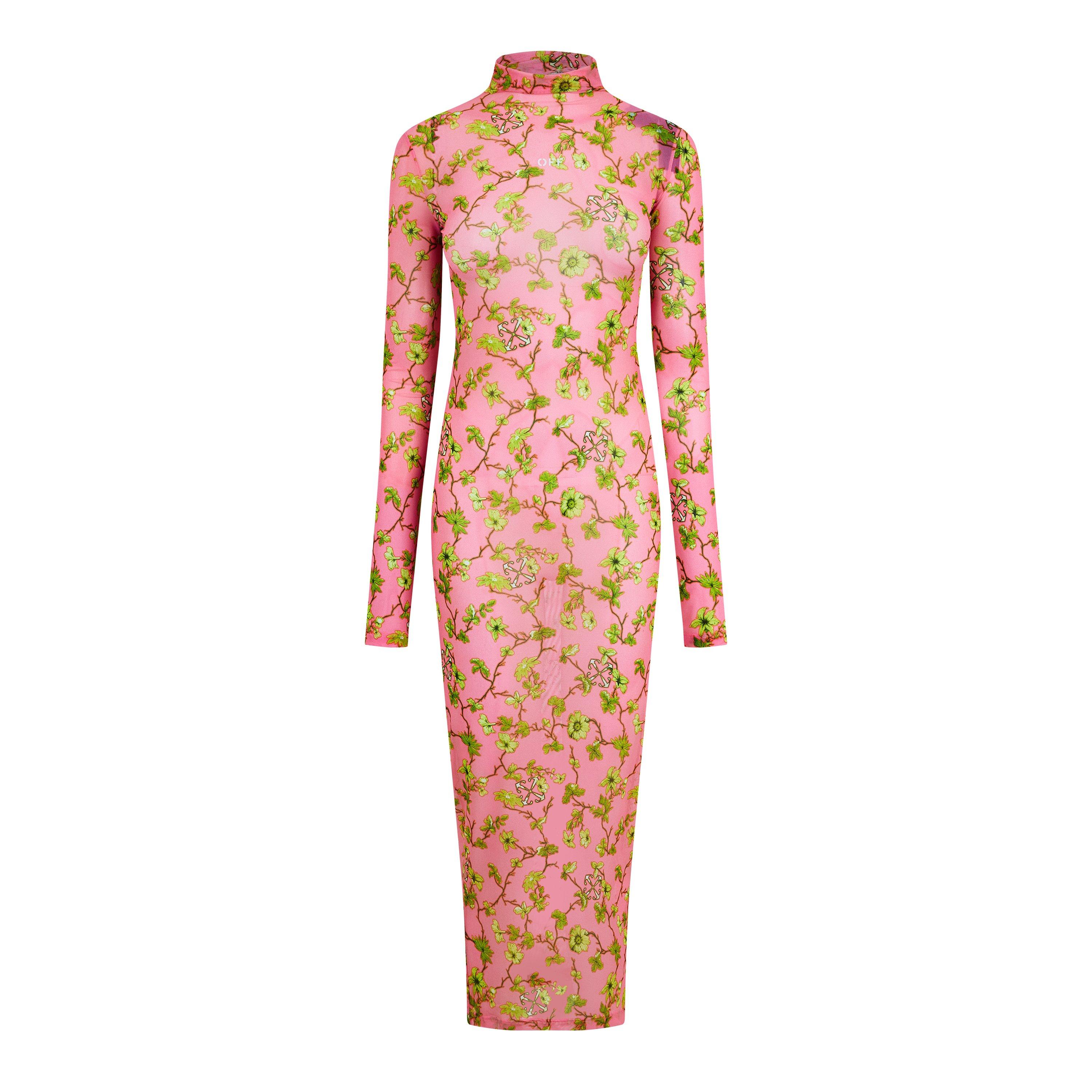 Sea Pink - Off White - Women's Tulle Long Dress, Logo Jacquard Floral Design - 5