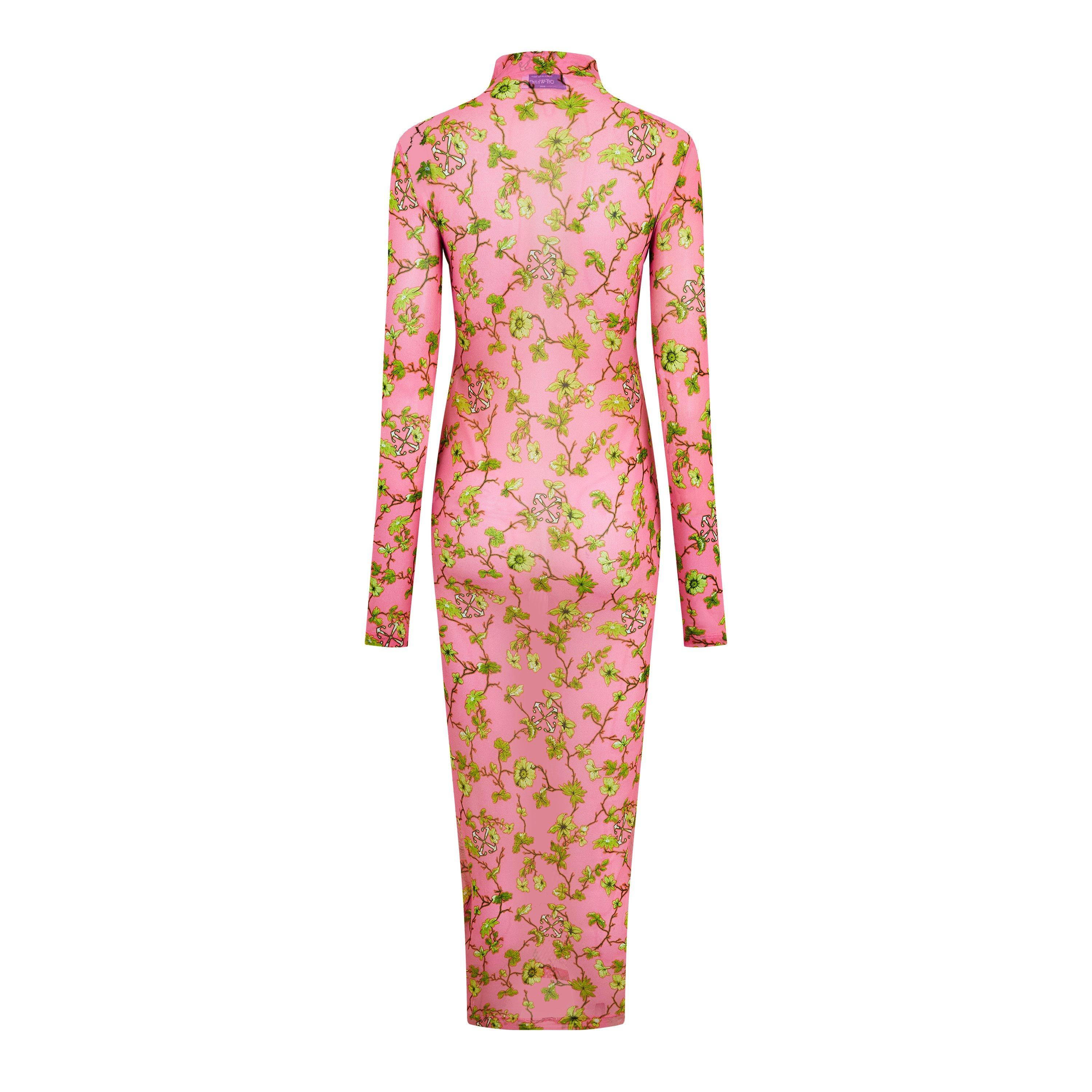 Sea Pink - Off White - Women's Tulle Long Dress, Logo Jacquard Floral Design - 6