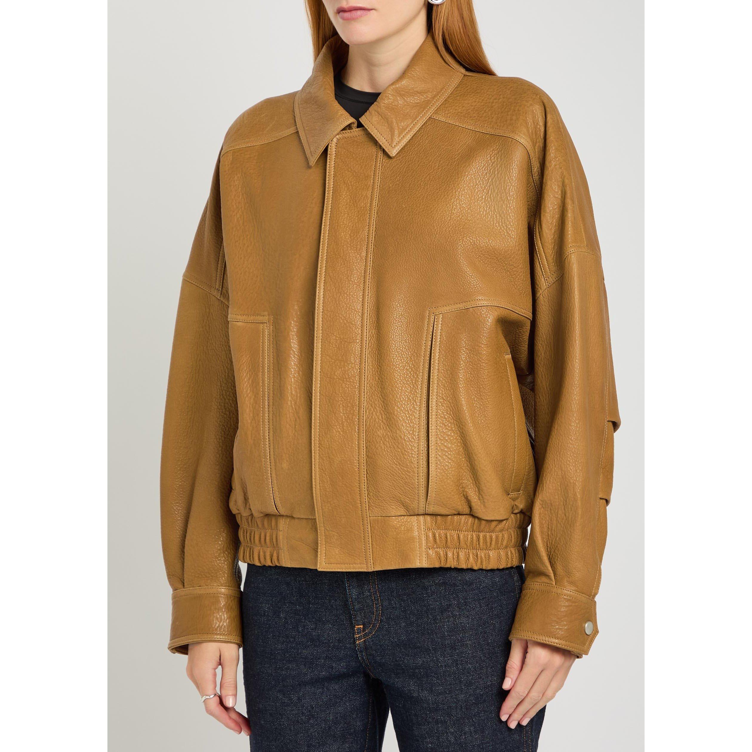 LIGHT BROWN - Nour Hammour - Women's DALMA Oversized-Fit Leather Jacket - 2