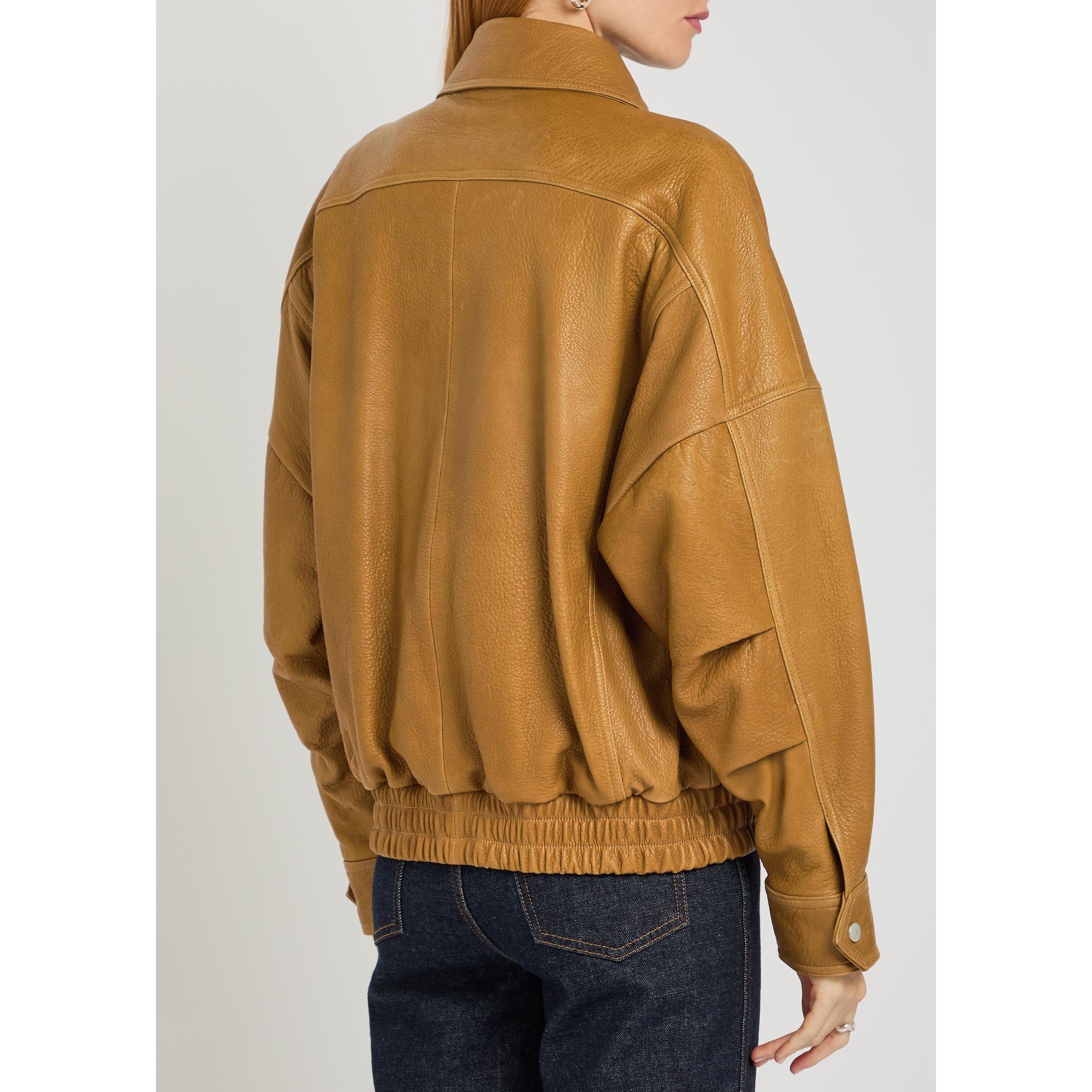LIGHT BROWN - Nour Hammour - Women's DALMA Oversized-Fit Leather Jacket - 3