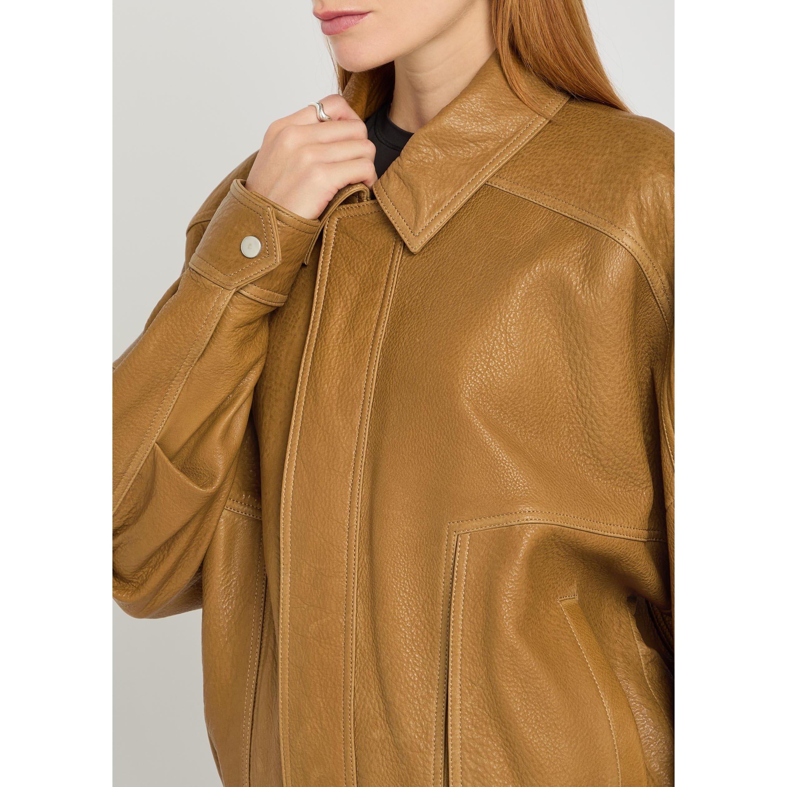 LIGHT BROWN - Nour Hammour - Women's DALMA Oversized-Fit Leather Jacket - 4