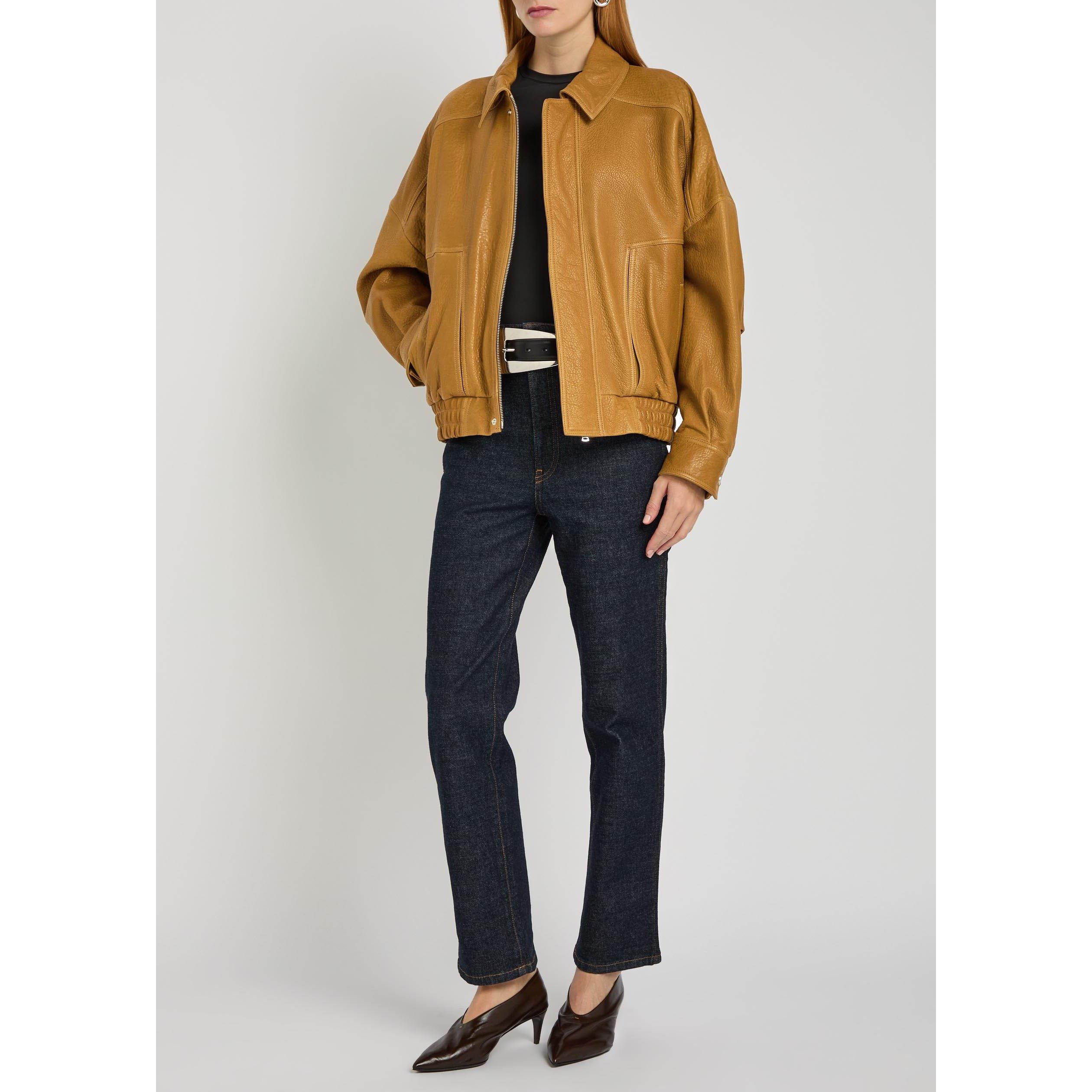 LIGHT BROWN - Nour Hammour - Women's DALMA Oversized-Fit Leather Jacket - 5