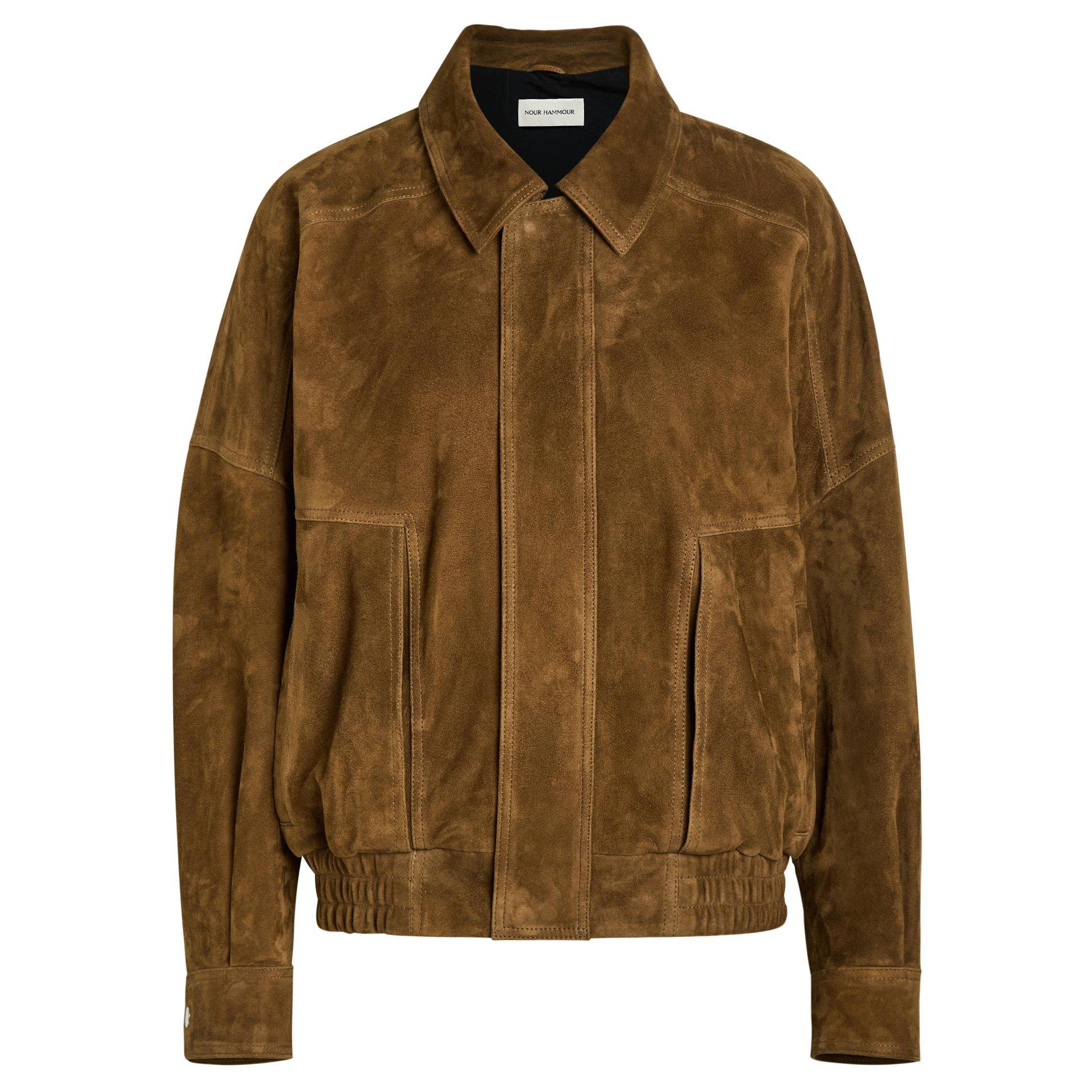 DARK BROWN - Nour Hammour - Women's Dalma Suede Oversized-Fit Jacket - 1