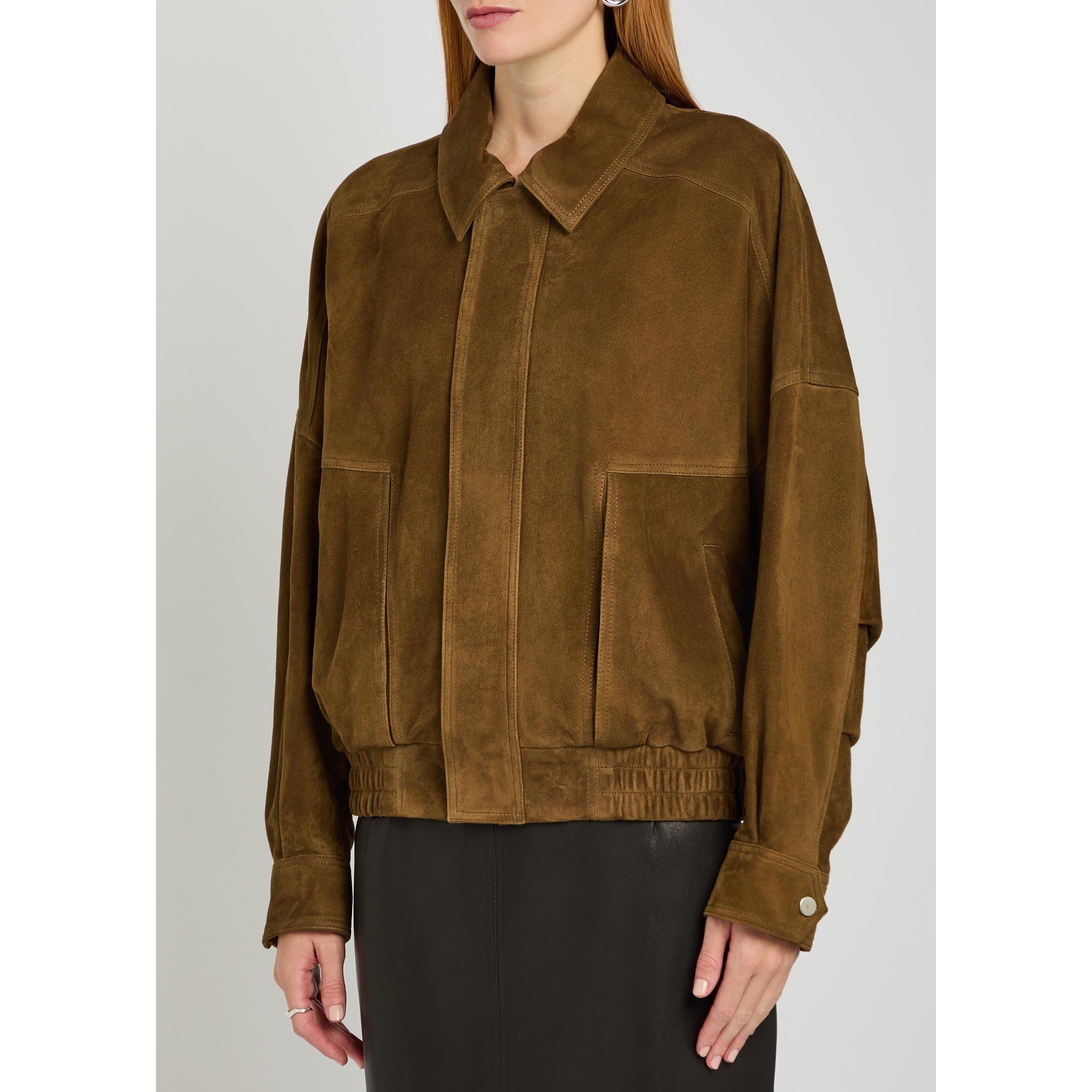 DARK BROWN - Nour Hammour - Women's Dalma Suede Oversized-Fit Jacket - 2