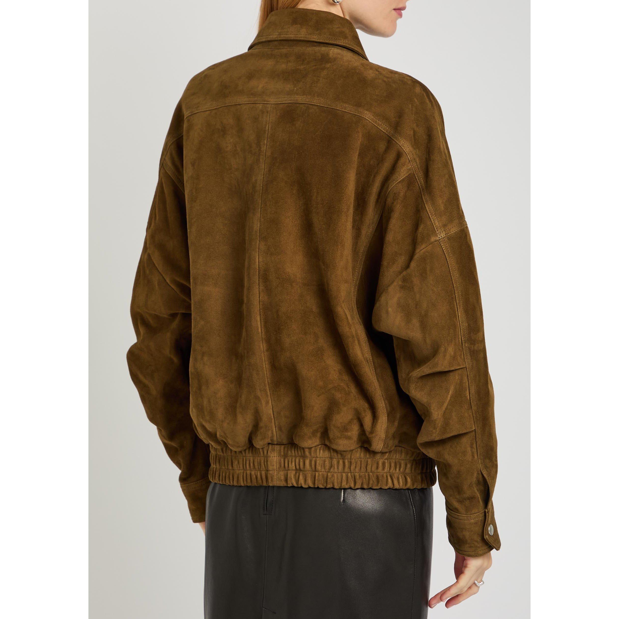 DARK BROWN - Nour Hammour - Women's Dalma Suede Oversized-Fit Jacket - 3