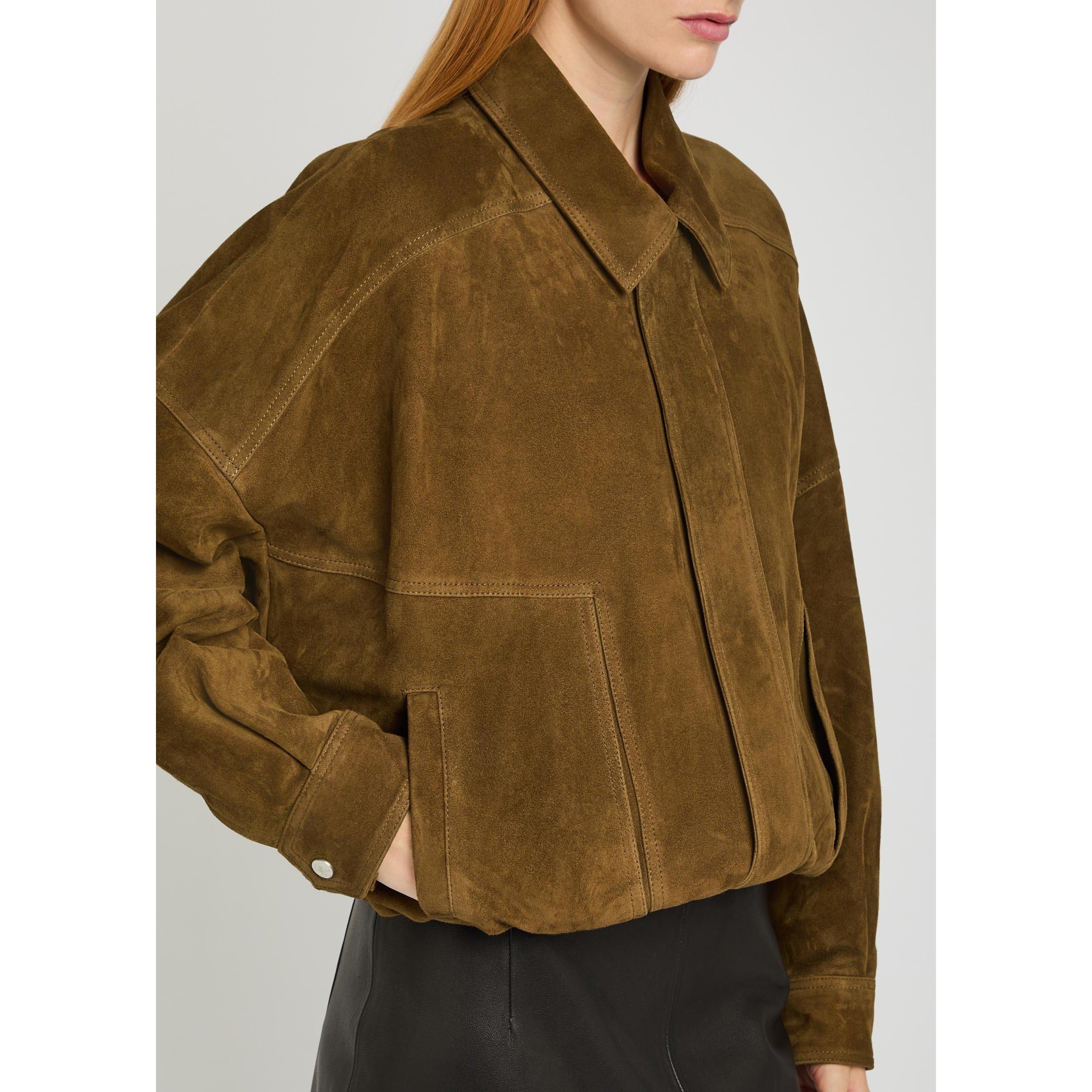 DARK BROWN - Nour Hammour - Women's Dalma Suede Oversized-Fit Jacket - 4
