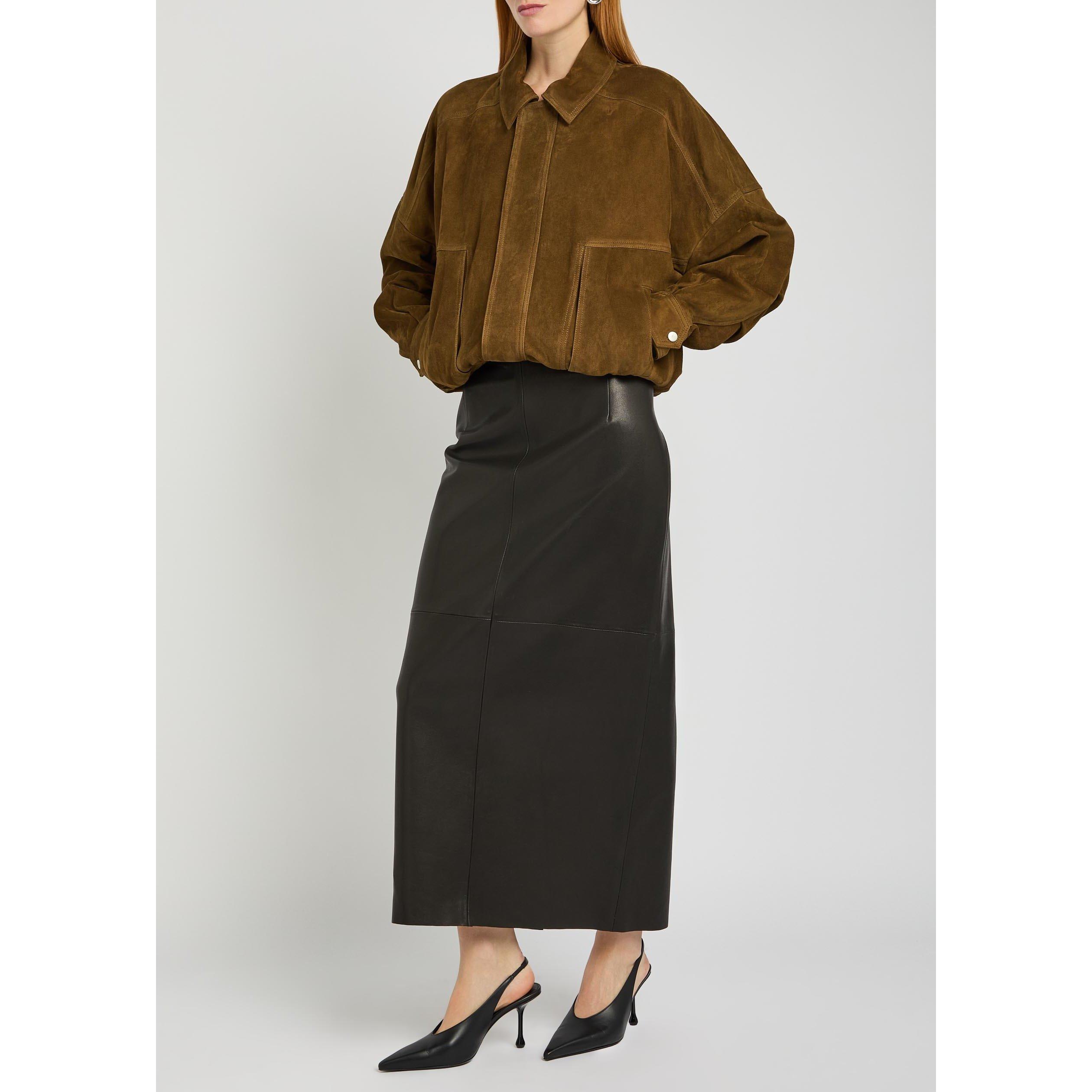 DARK BROWN - Nour Hammour - Women's Dalma Suede Oversized-Fit Jacket - 5