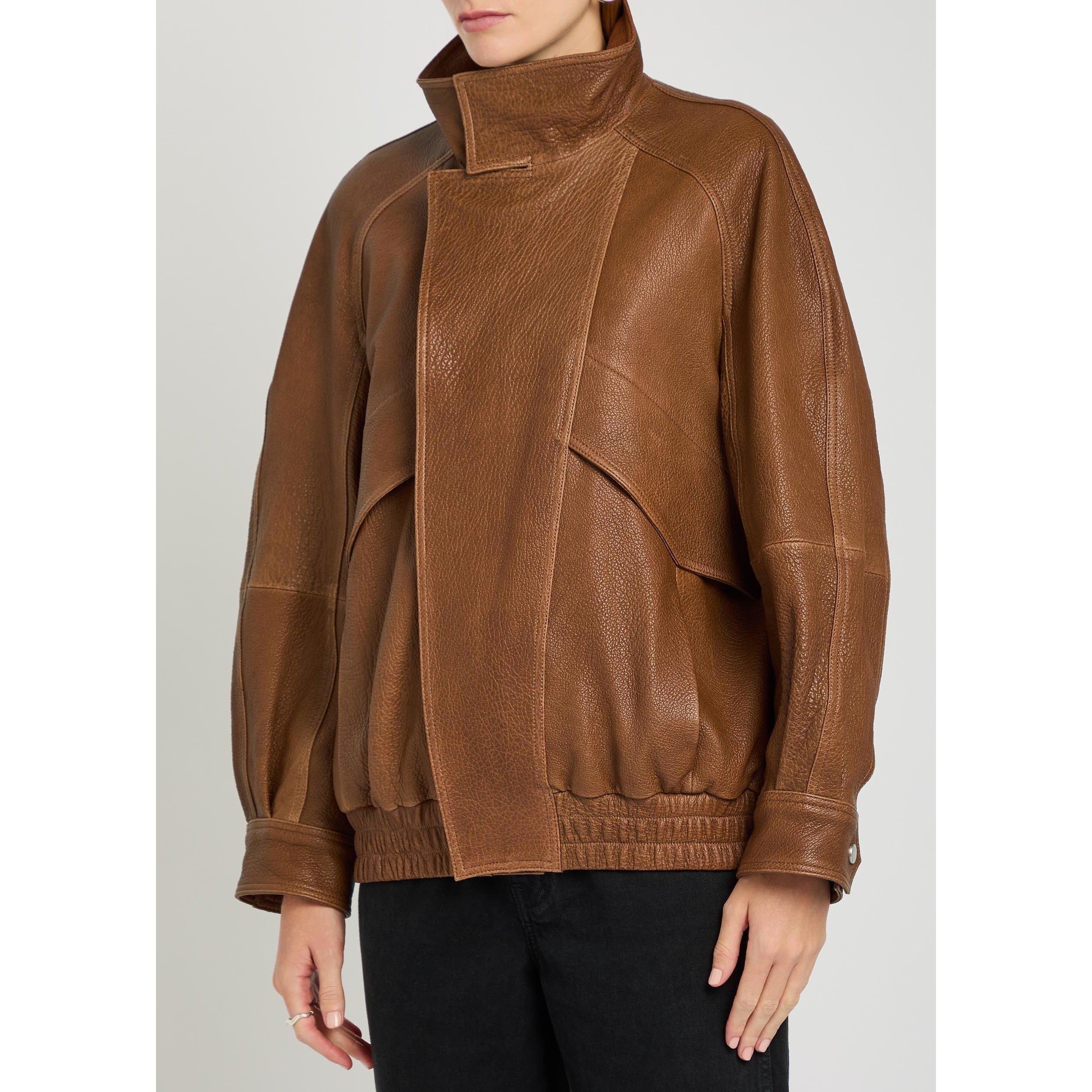 BROWN - Nour Hammour - Women's Ariste Oversized-Fit Leather Jacket - 2