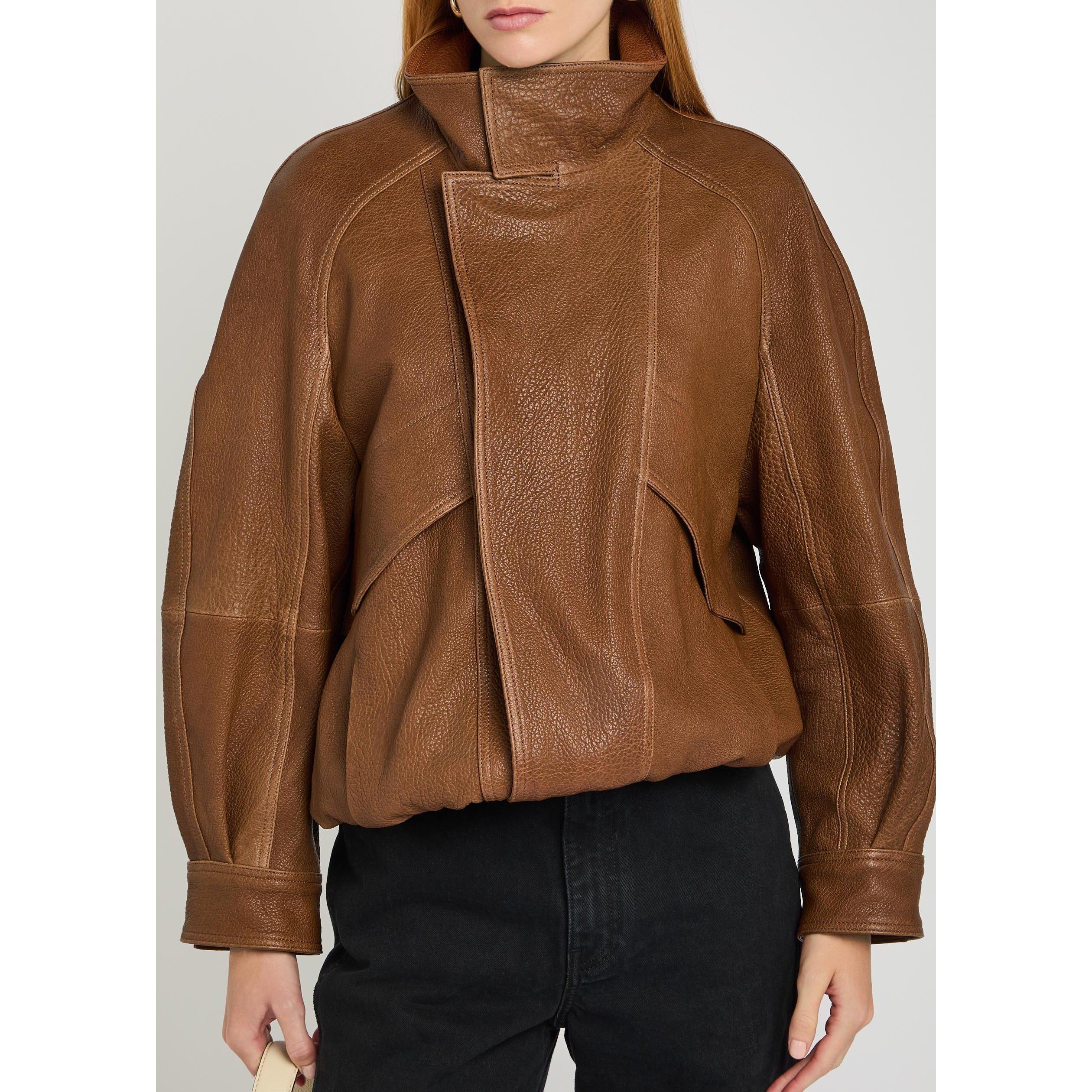 BROWN - Nour Hammour - Women's Ariste Oversized-Fit Leather Jacket - 4