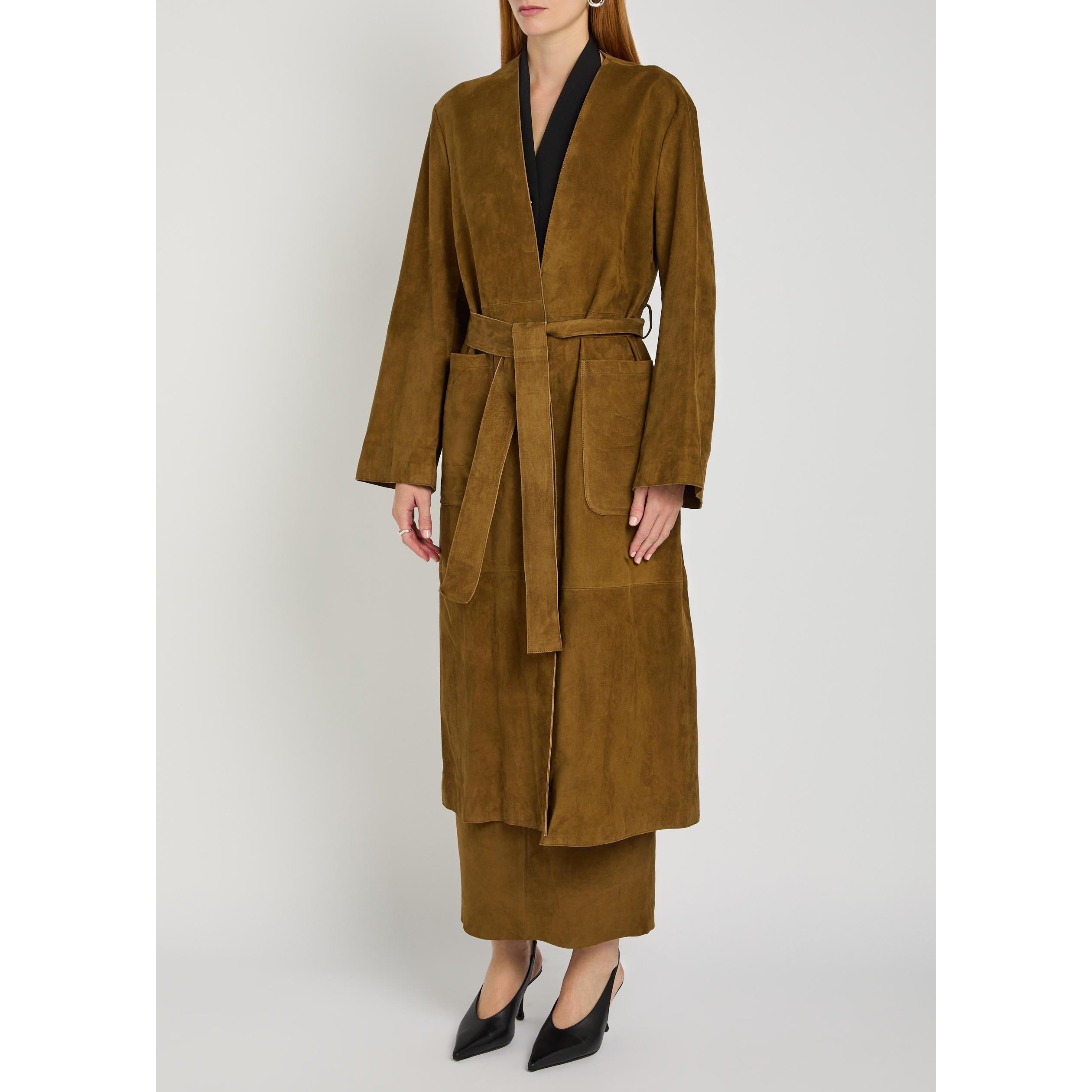 DARK BROWN - Nour Hammour - Women's Ruelle Suede Relaxed-Fit Trench Coat - 2