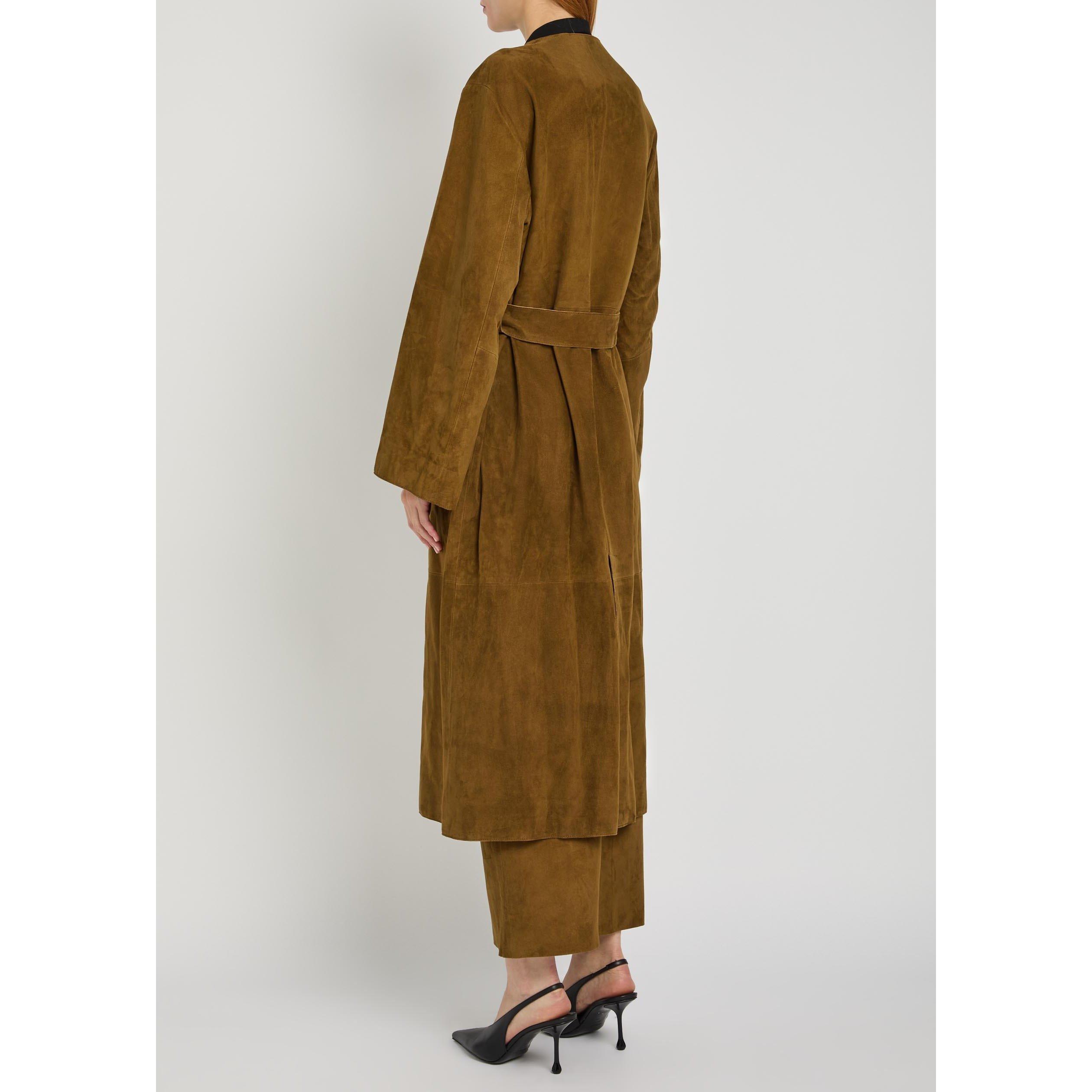 DARK BROWN - Nour Hammour - Women's Ruelle Suede Relaxed-Fit Trench Coat - 3