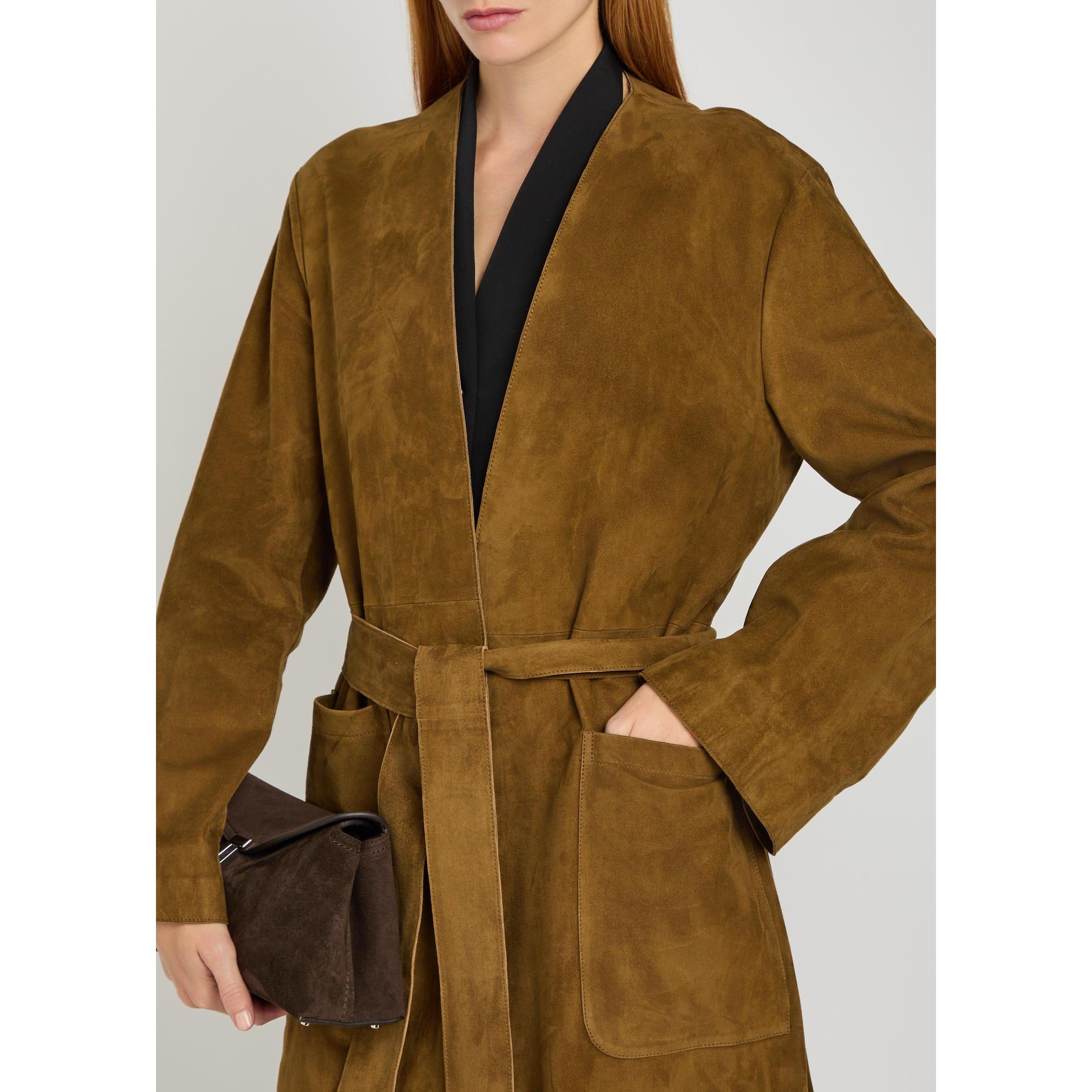 DARK BROWN - Nour Hammour - Women's Ruelle Suede Relaxed-Fit Trench Coat - 4