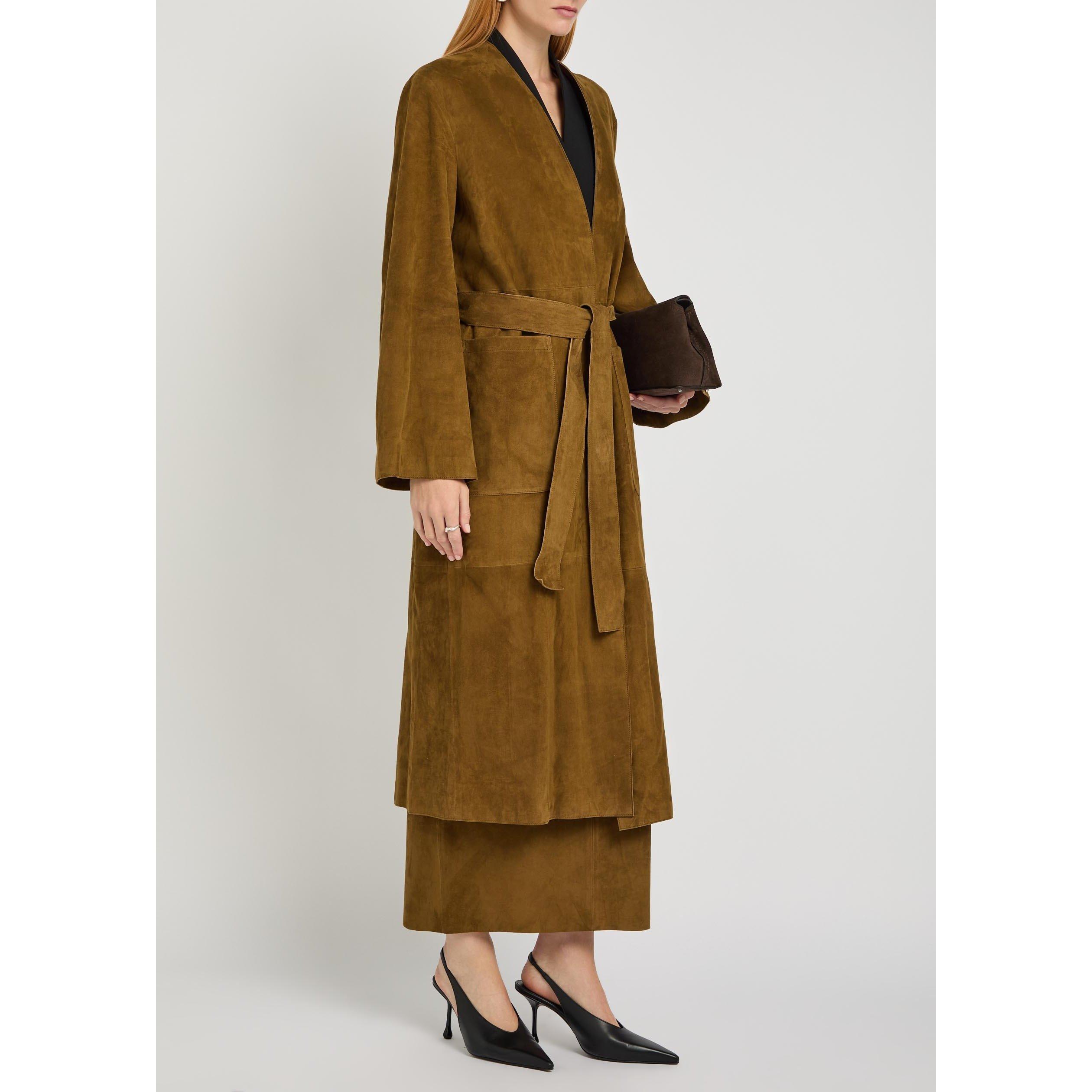 DARK BROWN - Nour Hammour - Women's Ruelle Suede Relaxed-Fit Trench Coat - 5