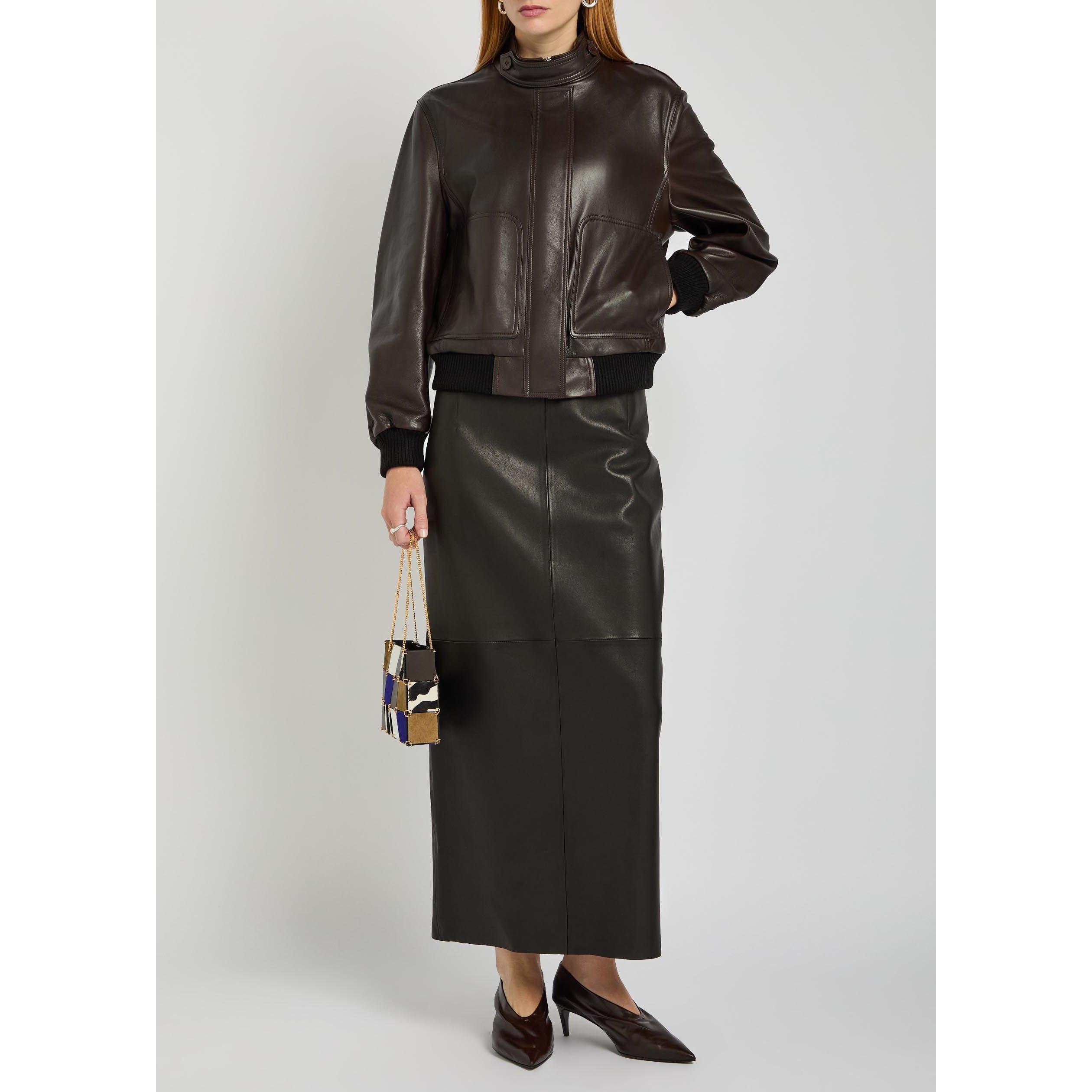 DARK BROWN - Nour Hammour - Women's Rios Leather Bomber Jacket - 5