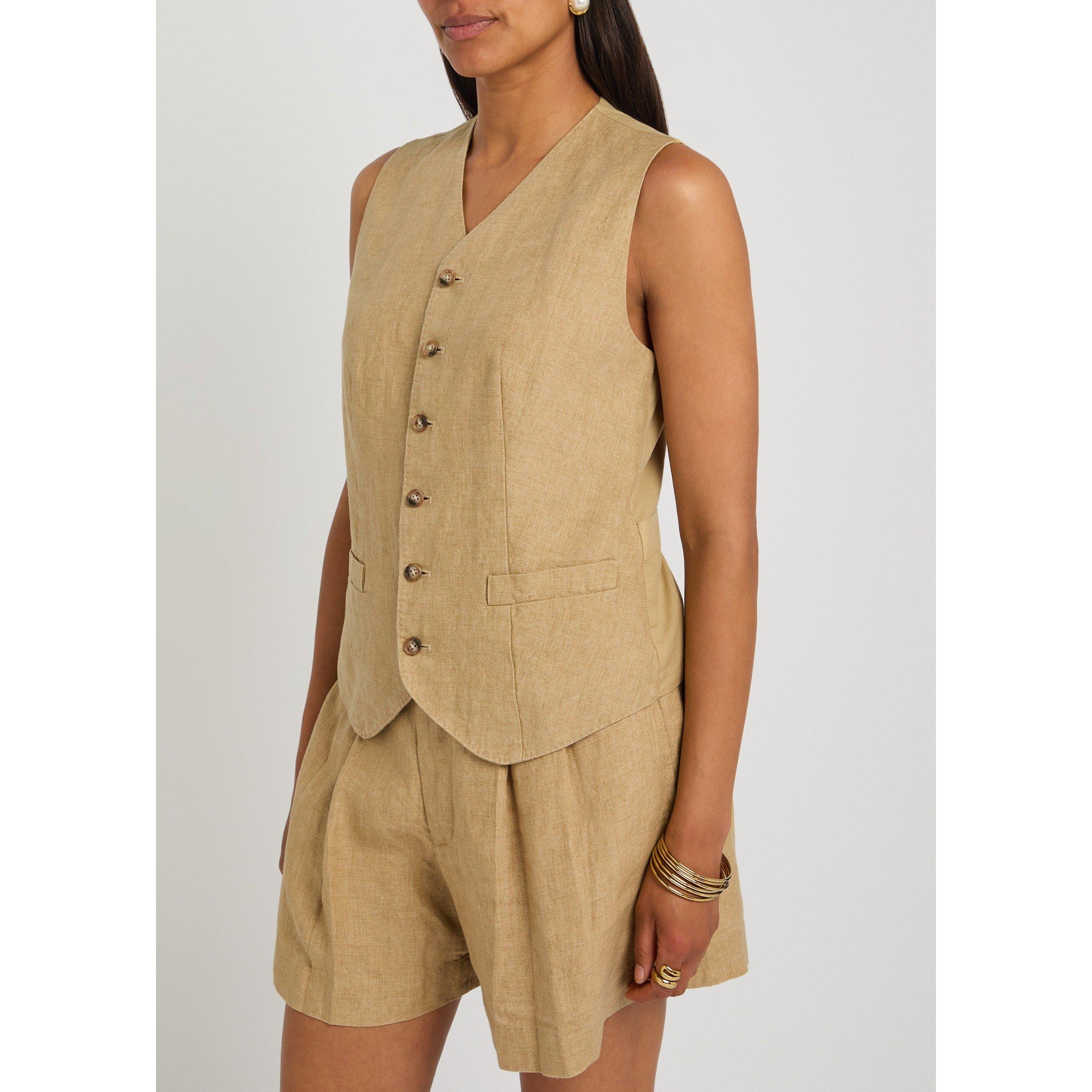 BROWN - Polo Ralph Lauren - Women's Linen V-Neck Waistcoat - 2