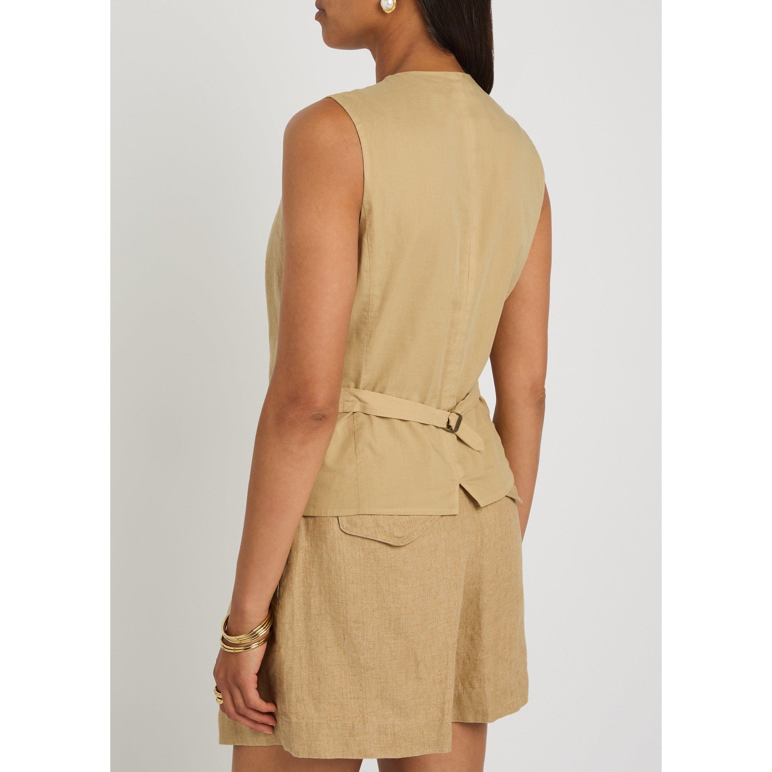 BROWN - Polo Ralph Lauren - Women's Linen V-Neck Waistcoat - 3