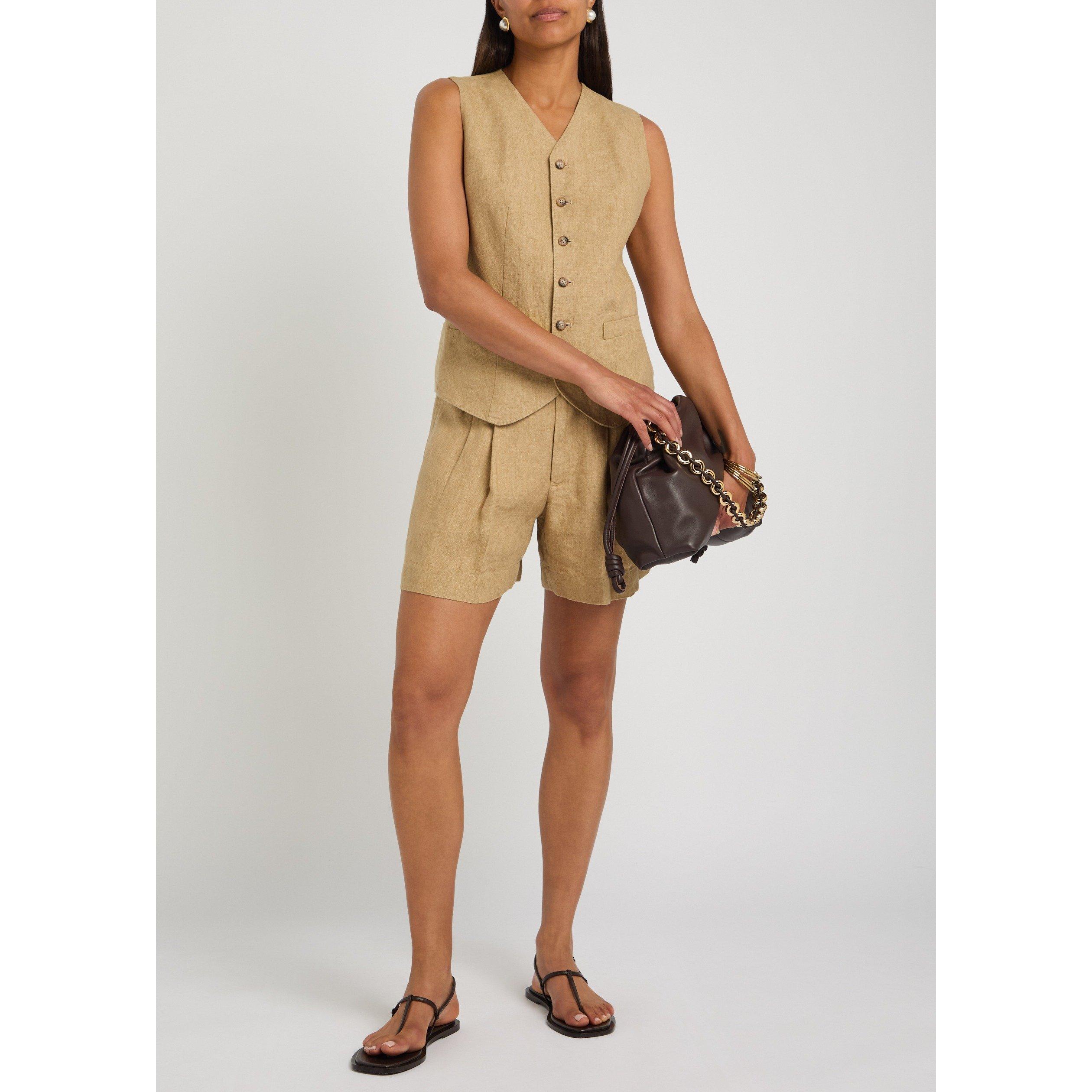 BROWN - Polo Ralph Lauren - Women's Linen V-Neck Waistcoat - 5