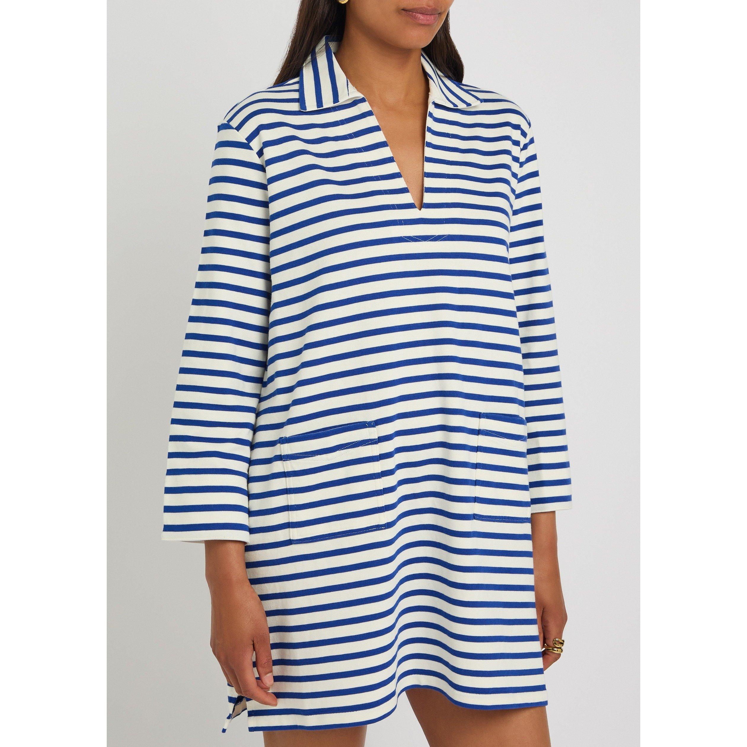 BLUE AND OTHER - Polo Ralph Lauren - Women's Striped Cotton V-Neck Relaxed-Fit Jumper Dress - 2