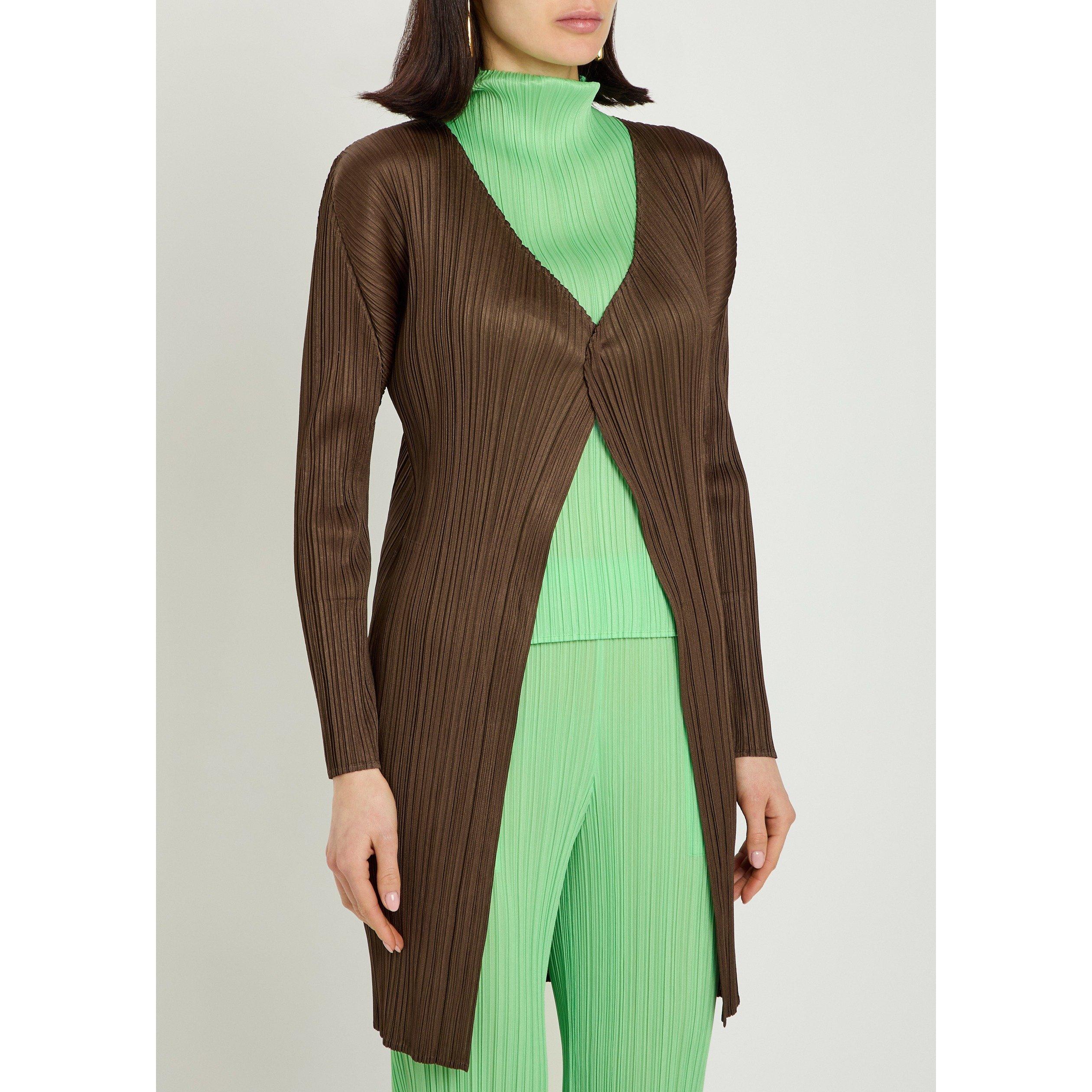 BROWN - Issey Miyake - Women's Pleats Please Knee Length Overcoat - 2