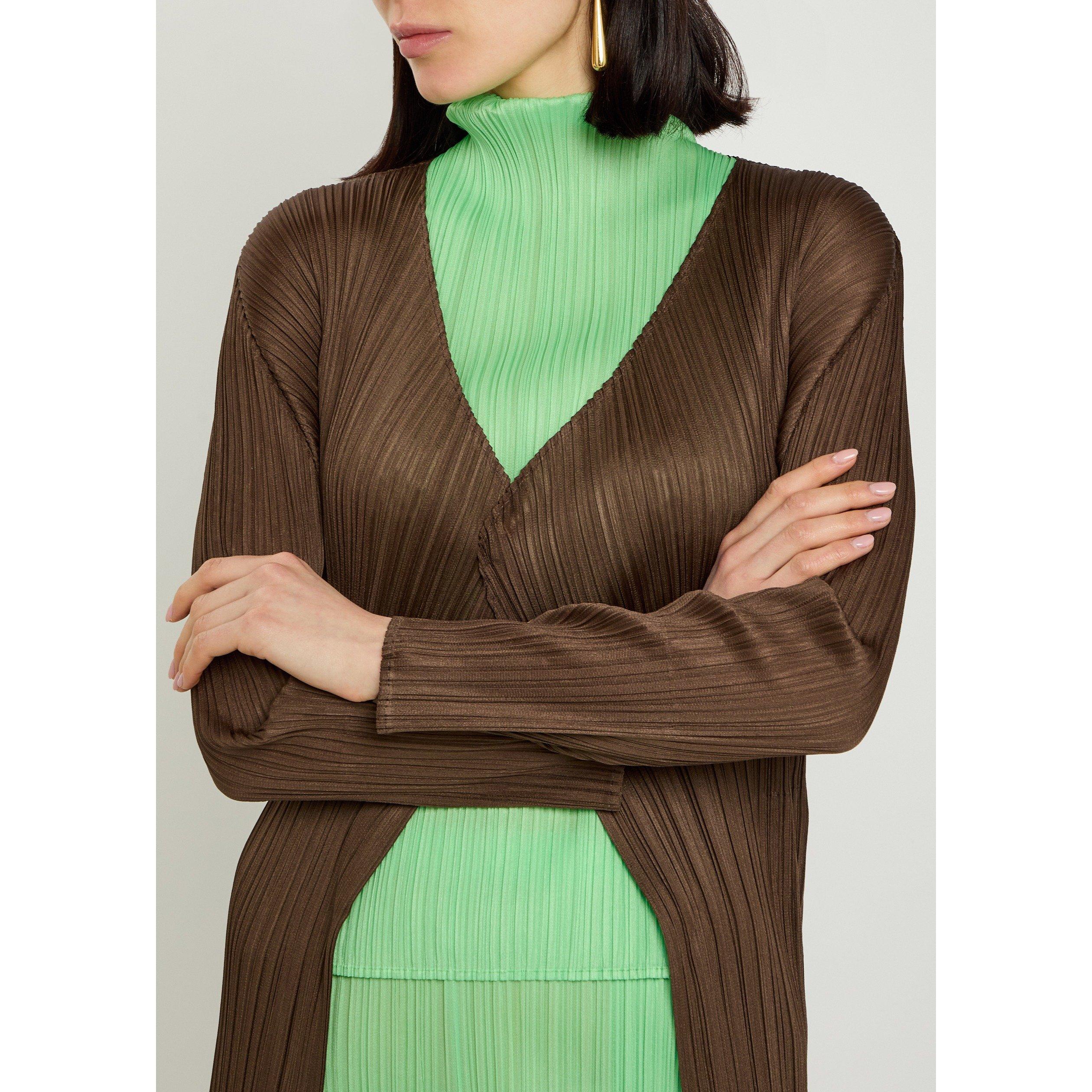 BROWN - Issey Miyake - Women's Pleats Please Knee Length Overcoat - 4