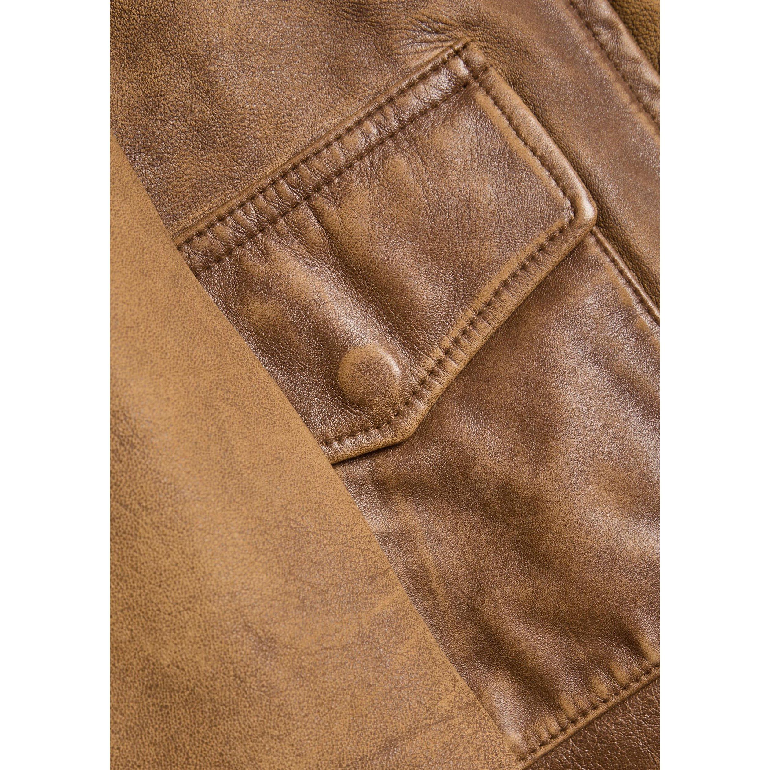 LIGHT BROWN - Polo Ralph Lauren - Women's Cropped Distressed Leather Jacket - 4