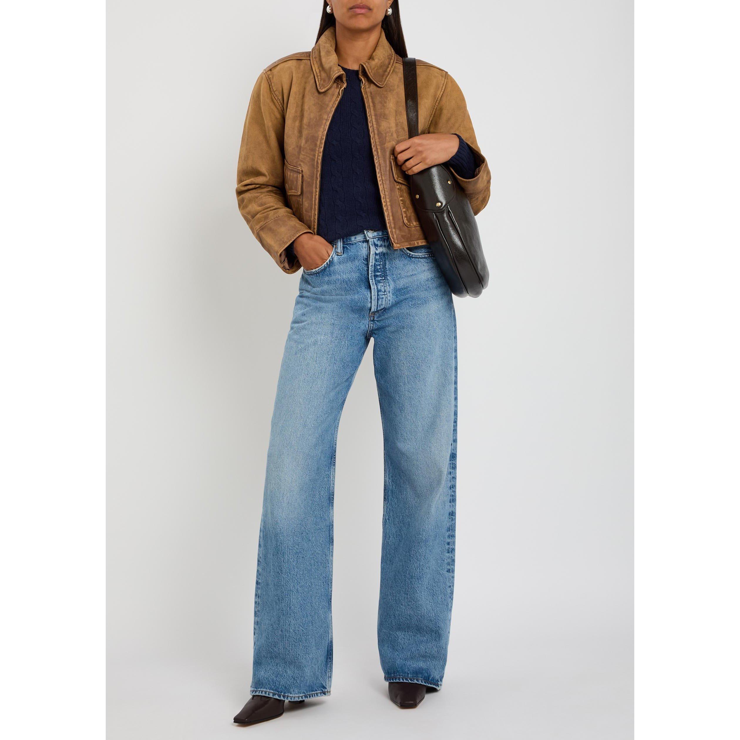 LIGHT BROWN - Polo Ralph Lauren - Women's Cropped Distressed Leather Jacket - 5
