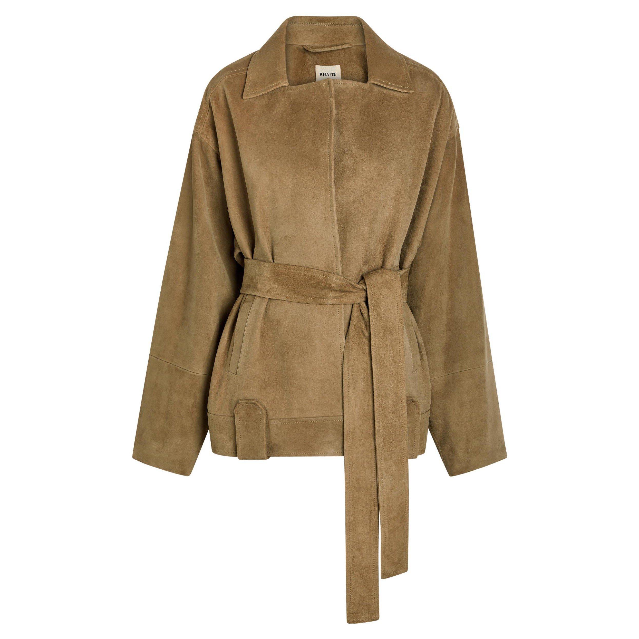 KHAKI - Khaite - Women's Alder Suede Relaxed-Fit Leather Jacket - 1