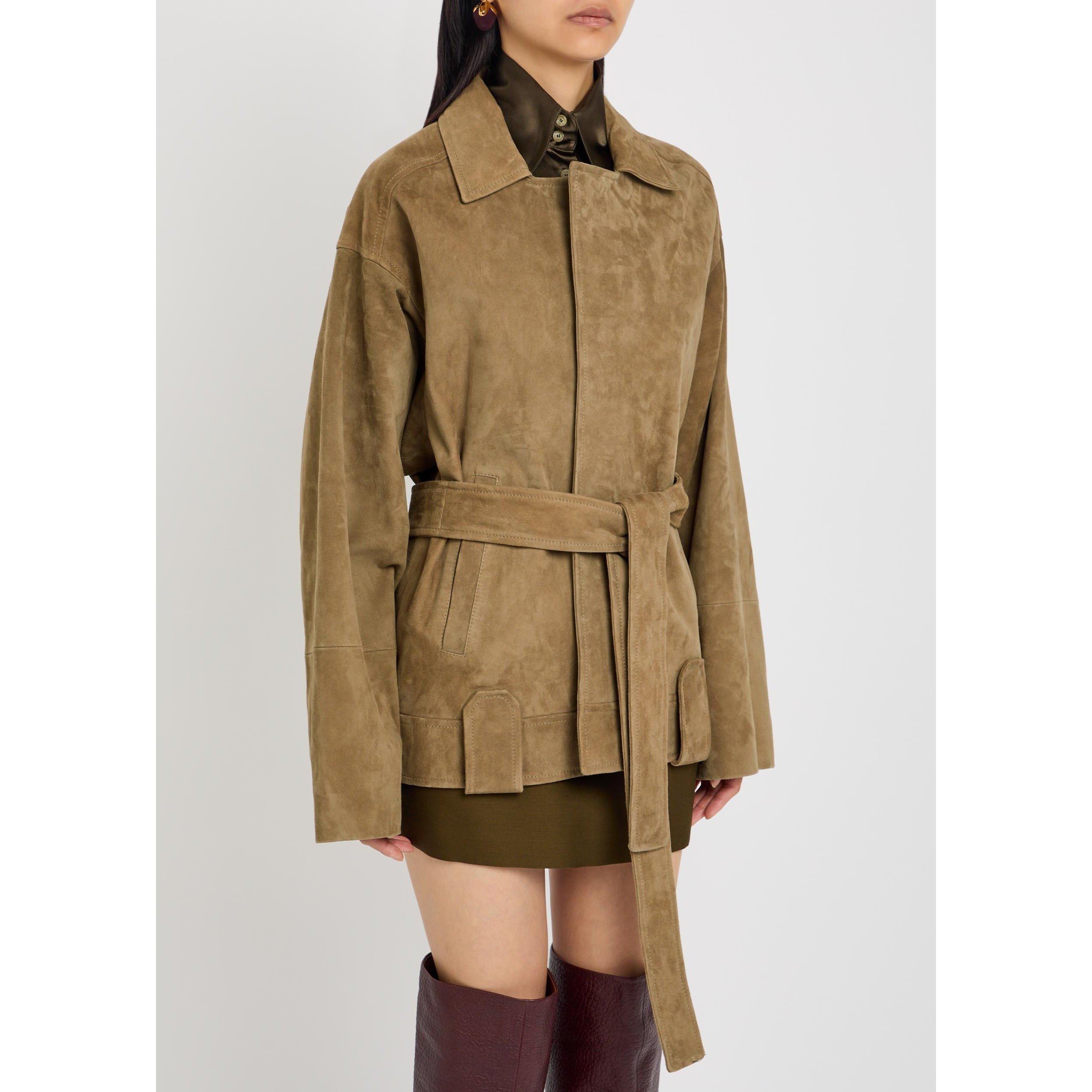 KHAKI - Khaite - Women's Alder Suede Relaxed-Fit Leather Jacket - 2