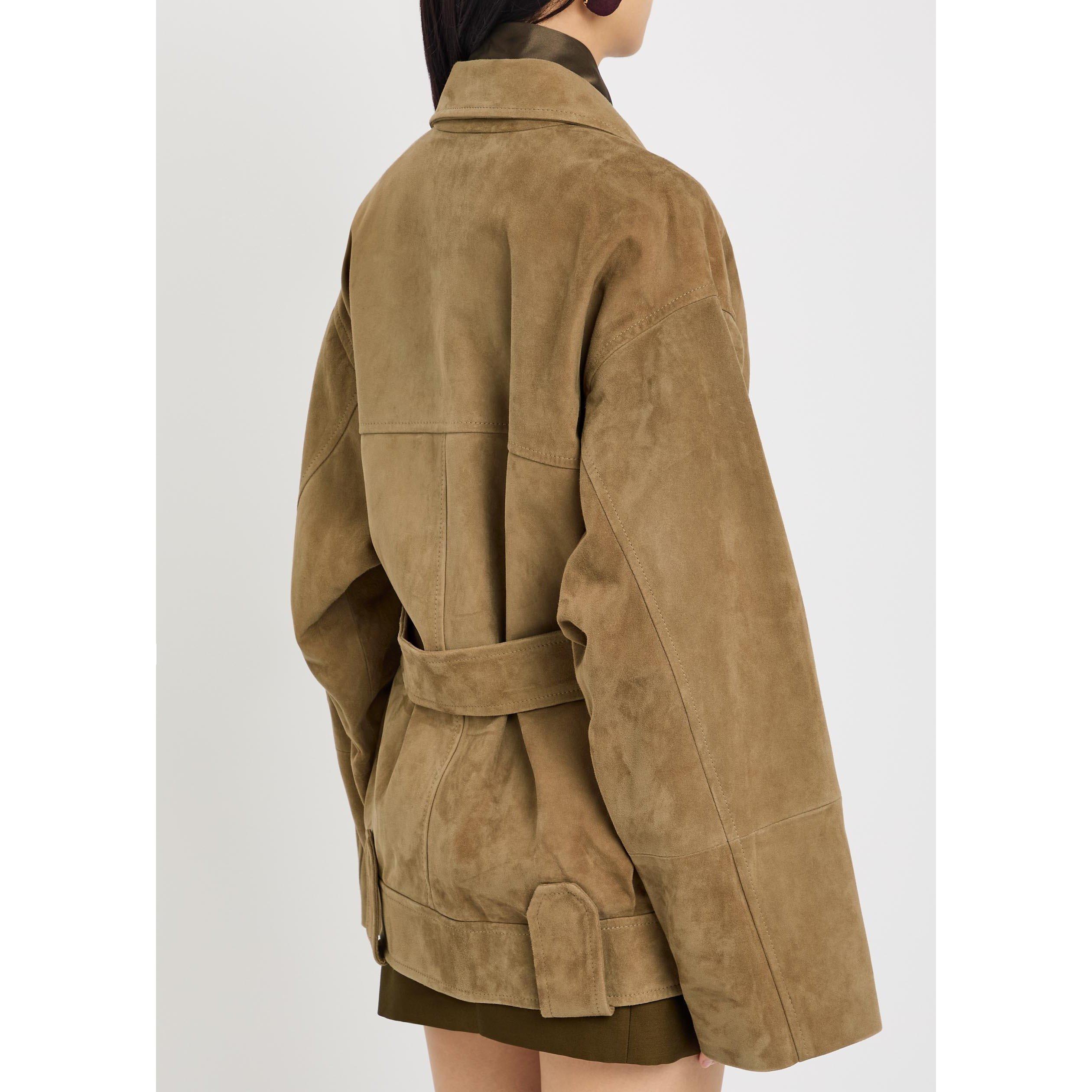 KHAKI - Khaite - Women's Alder Suede Relaxed-Fit Leather Jacket - 3