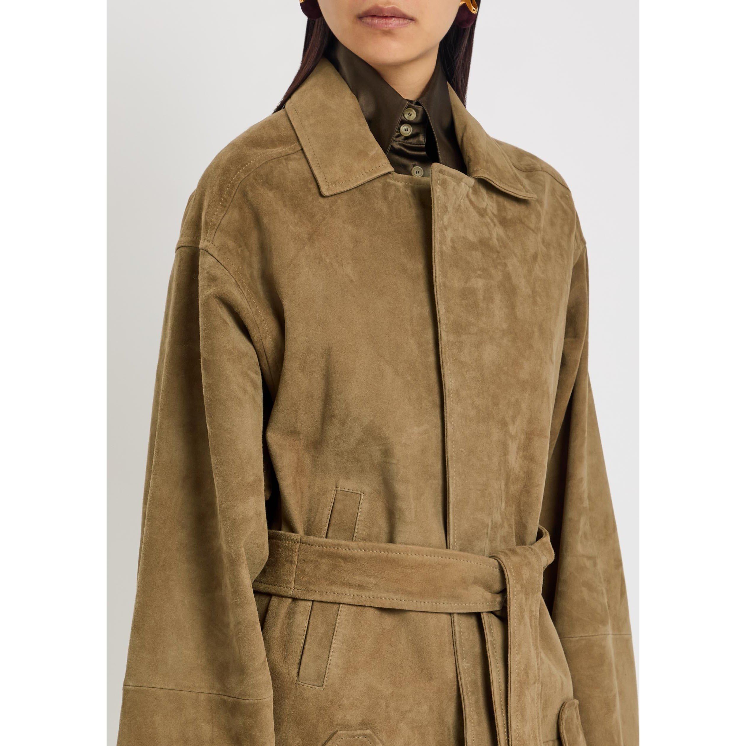 KHAKI - Khaite - Women's Alder Suede Relaxed-Fit Leather Jacket - 4
