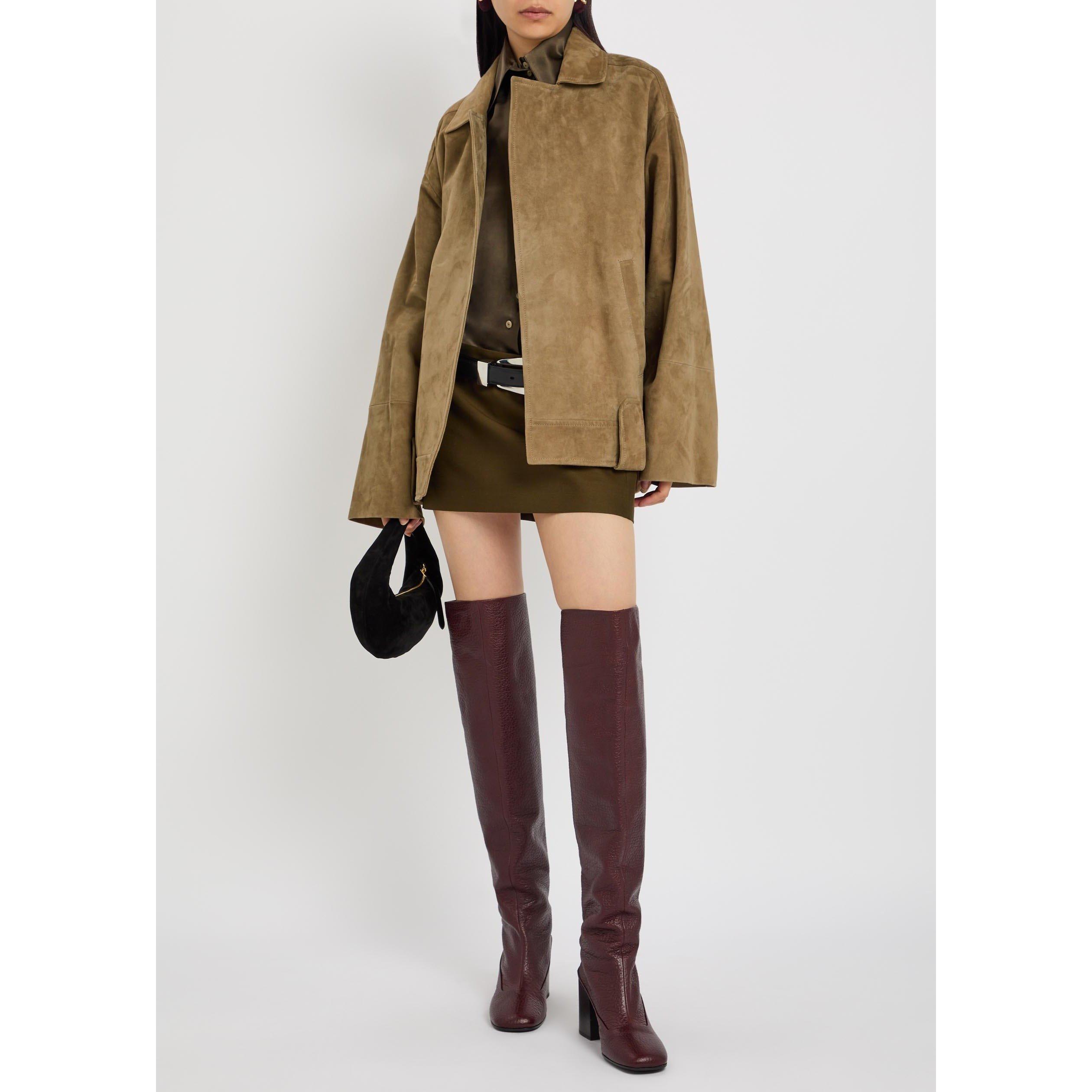 KHAKI - Khaite - Women's Alder Suede Relaxed-Fit Leather Jacket - 5