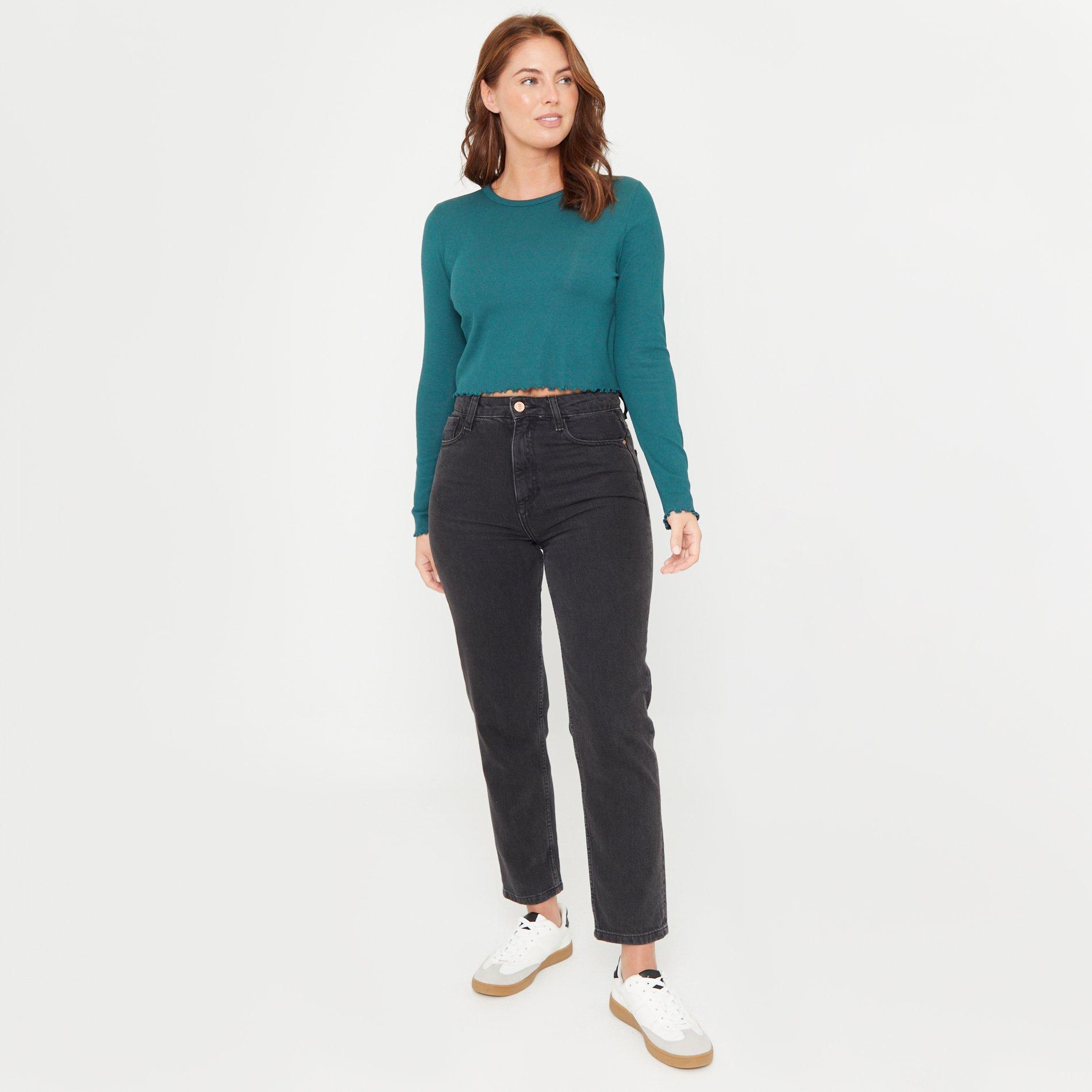 Be You Women's Beyou Rib Long-sleeve Regular Fit T-shirt In Teal
