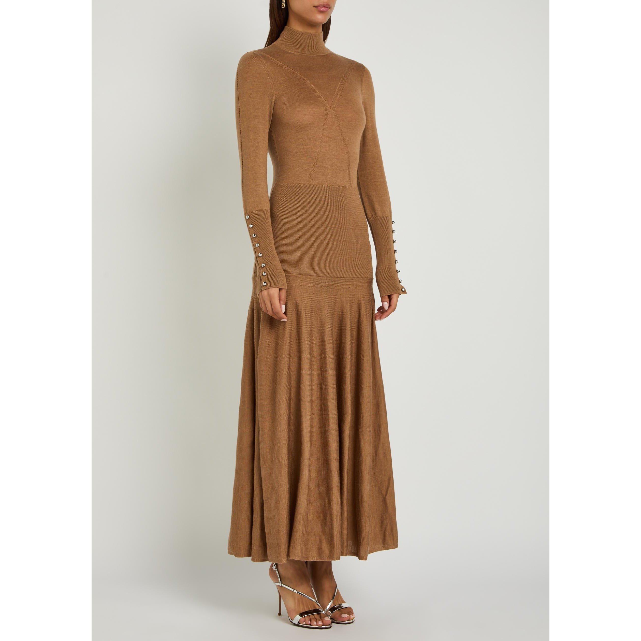 CAMEL - Rabanne - Women's Merino Wool Roll-Neck Knitted Dress - 2