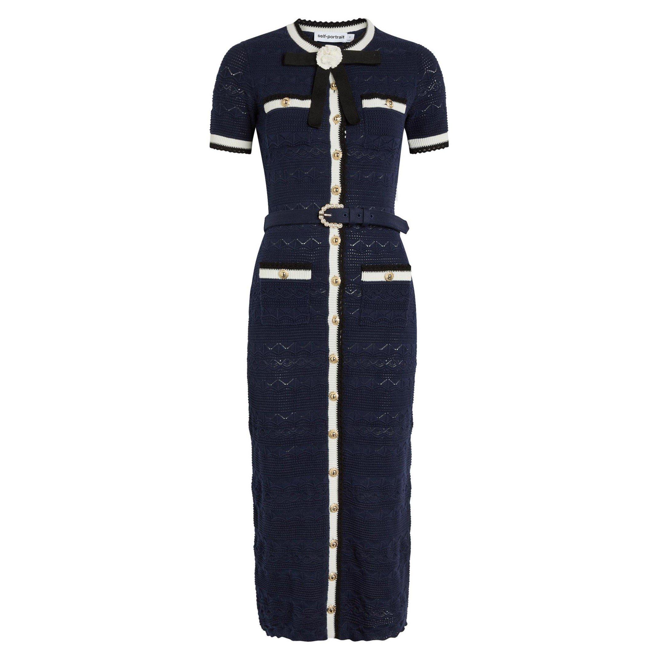 NAVY - Self Portrait - LD POINTELLE KNIT MIDI DRESS
