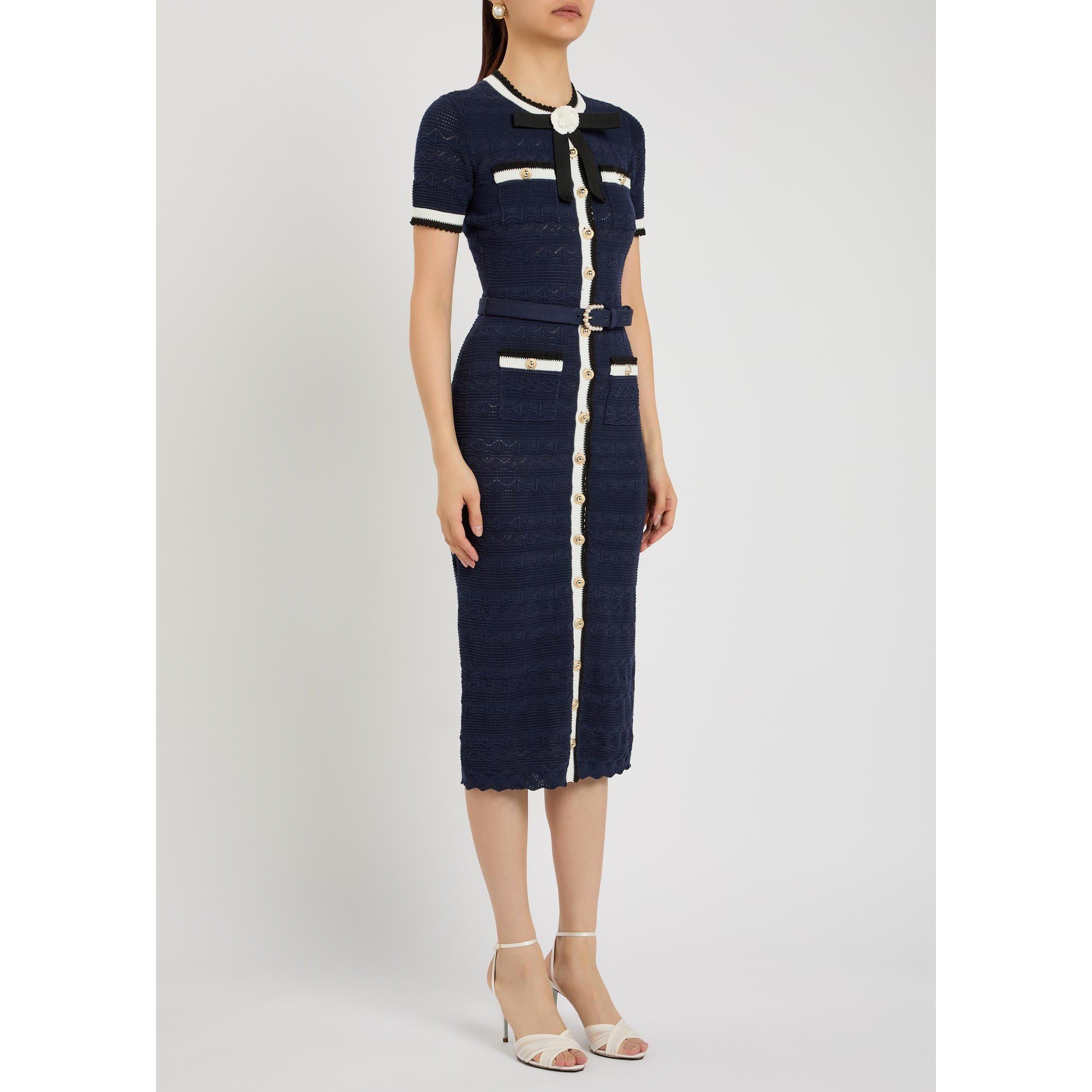 NAVY - Self Portrait - LD POINTELLE KNIT MIDI DRESS - 2