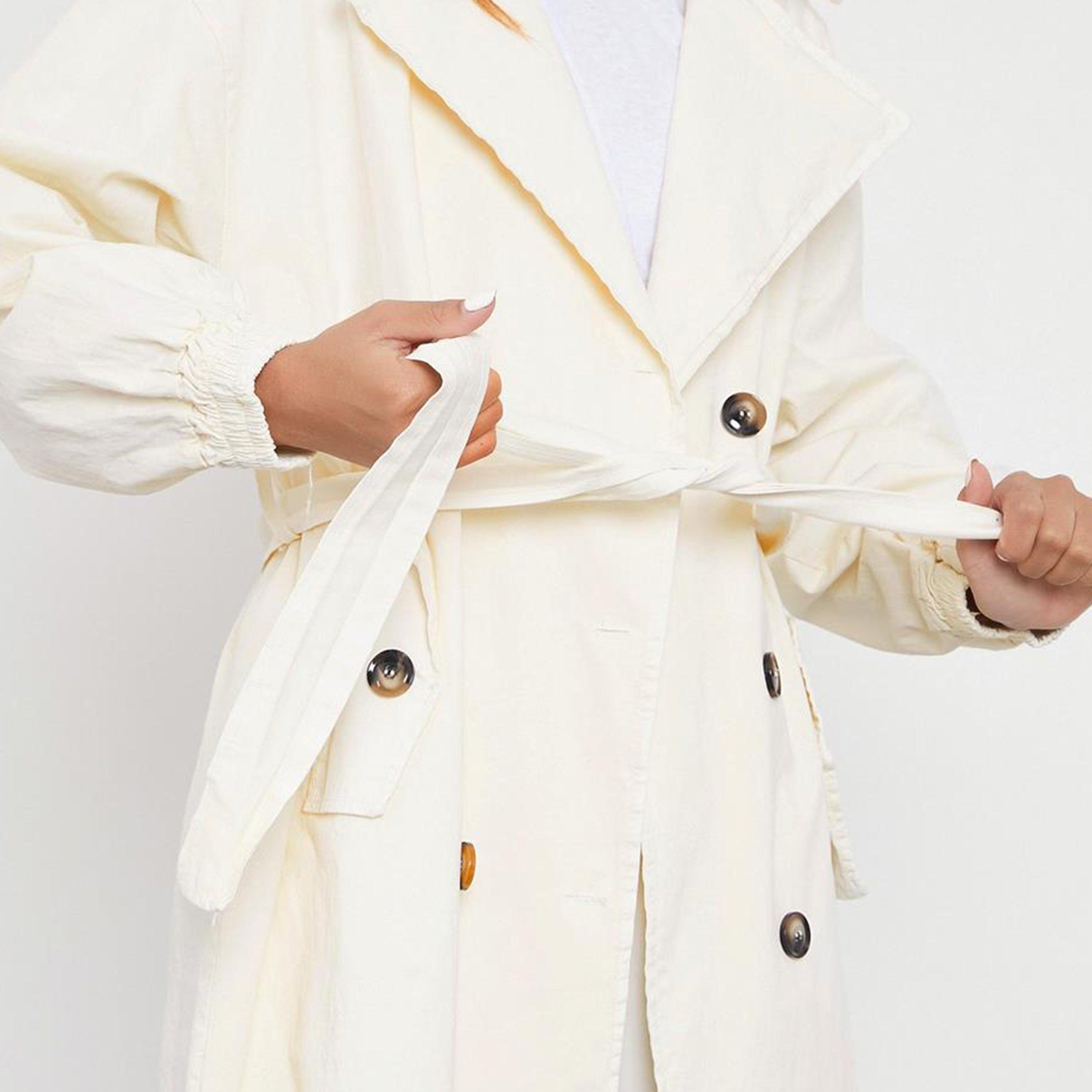 Blanco - I Saw It First - ISAWITFIRST Maxi Trench Coat With Self Tie Belt - 5