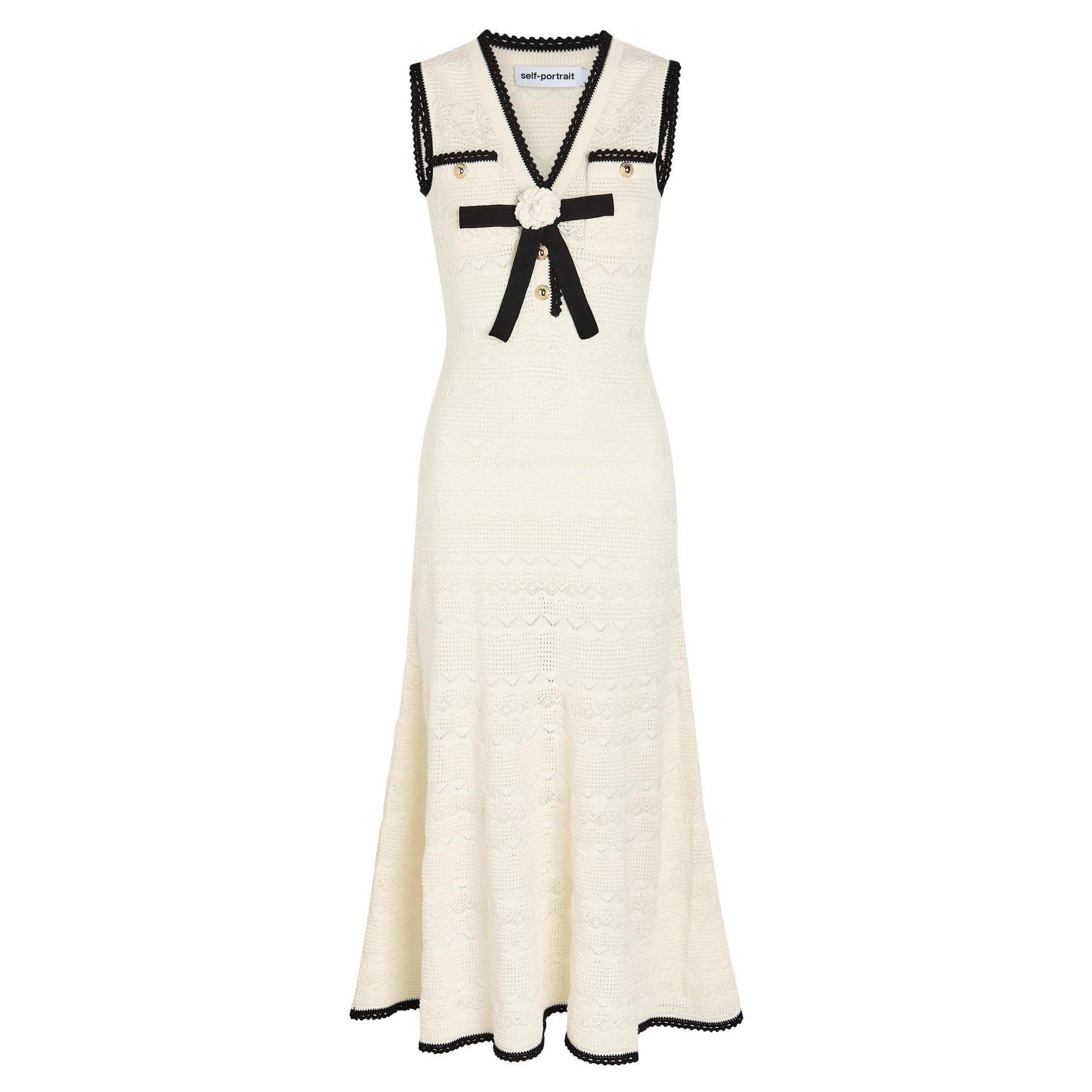 WHITE - Self Portrait - LD POINTELLE KNIT MIDI DRESS