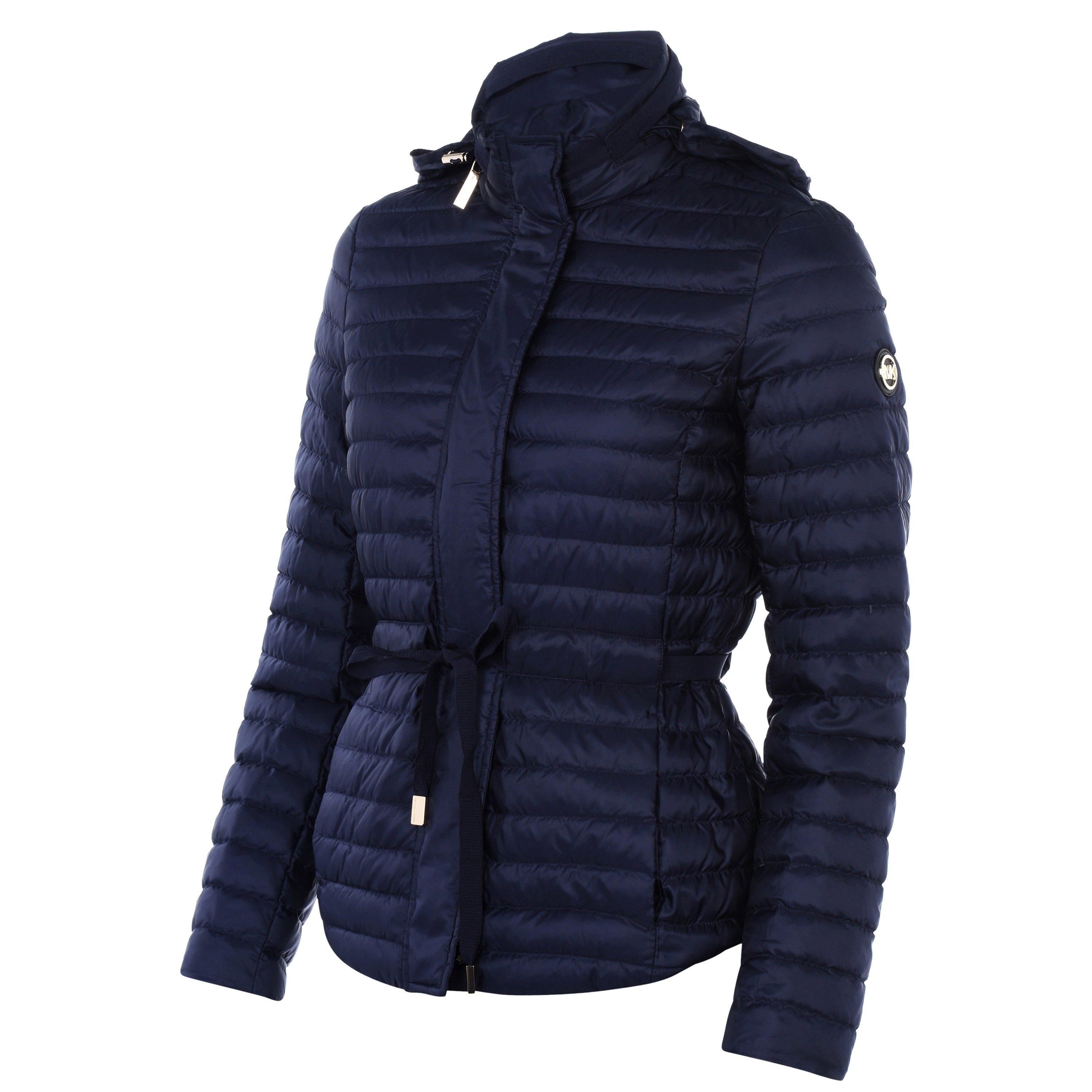 True Navy 456 - MICHAEL Michael Kors - Women's Belted Padded Water Resistant Down Short Puffer Jacket - 6