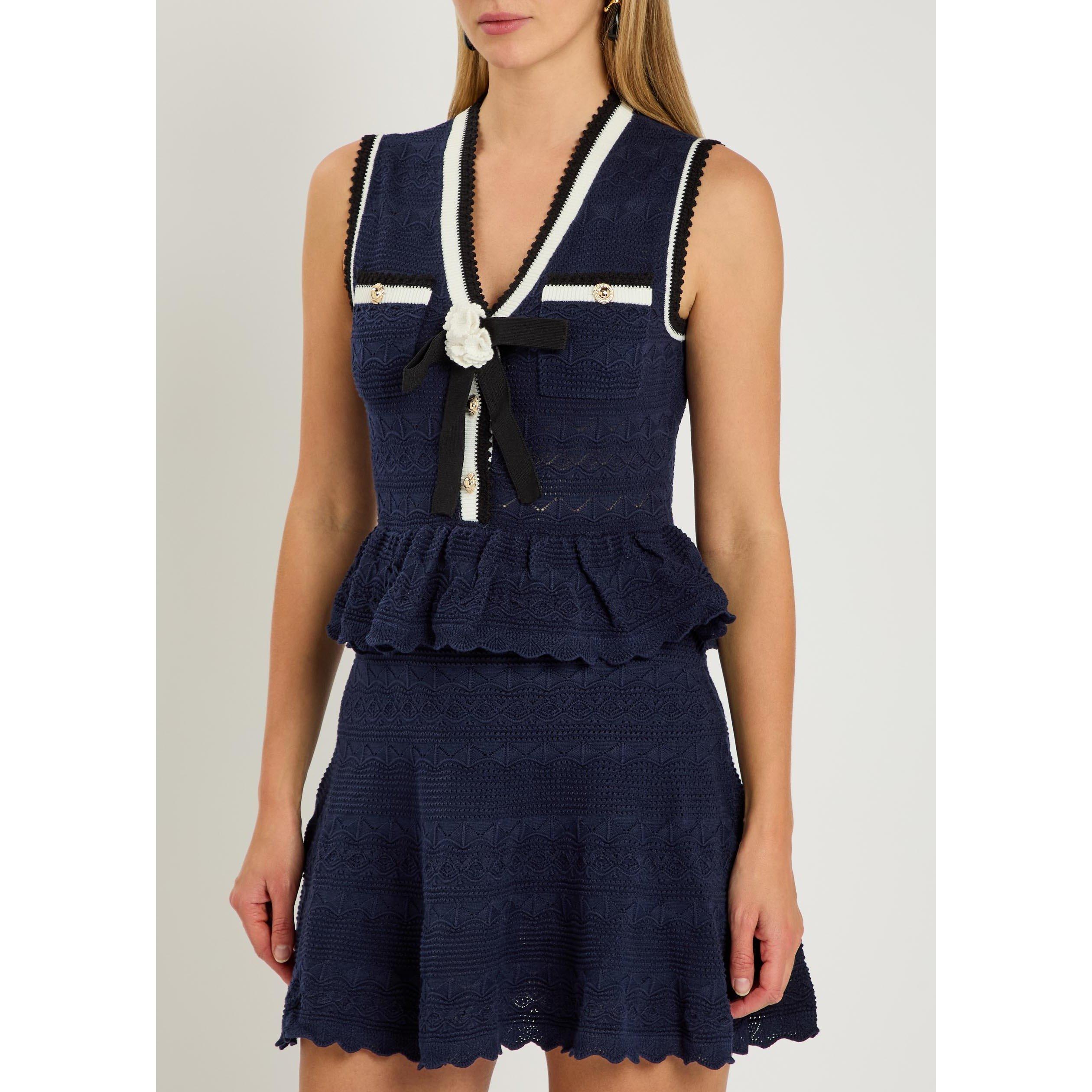 NAVY - Self Portrait - SD PEPLUM POINTELLE KNIT DRESS - 2