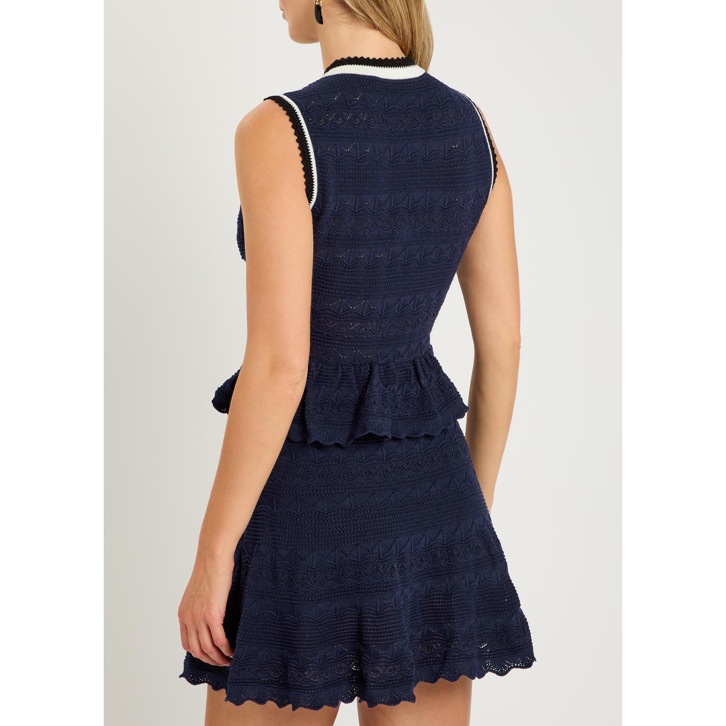 NAVY - Self Portrait - SD PEPLUM POINTELLE KNIT DRESS - 3